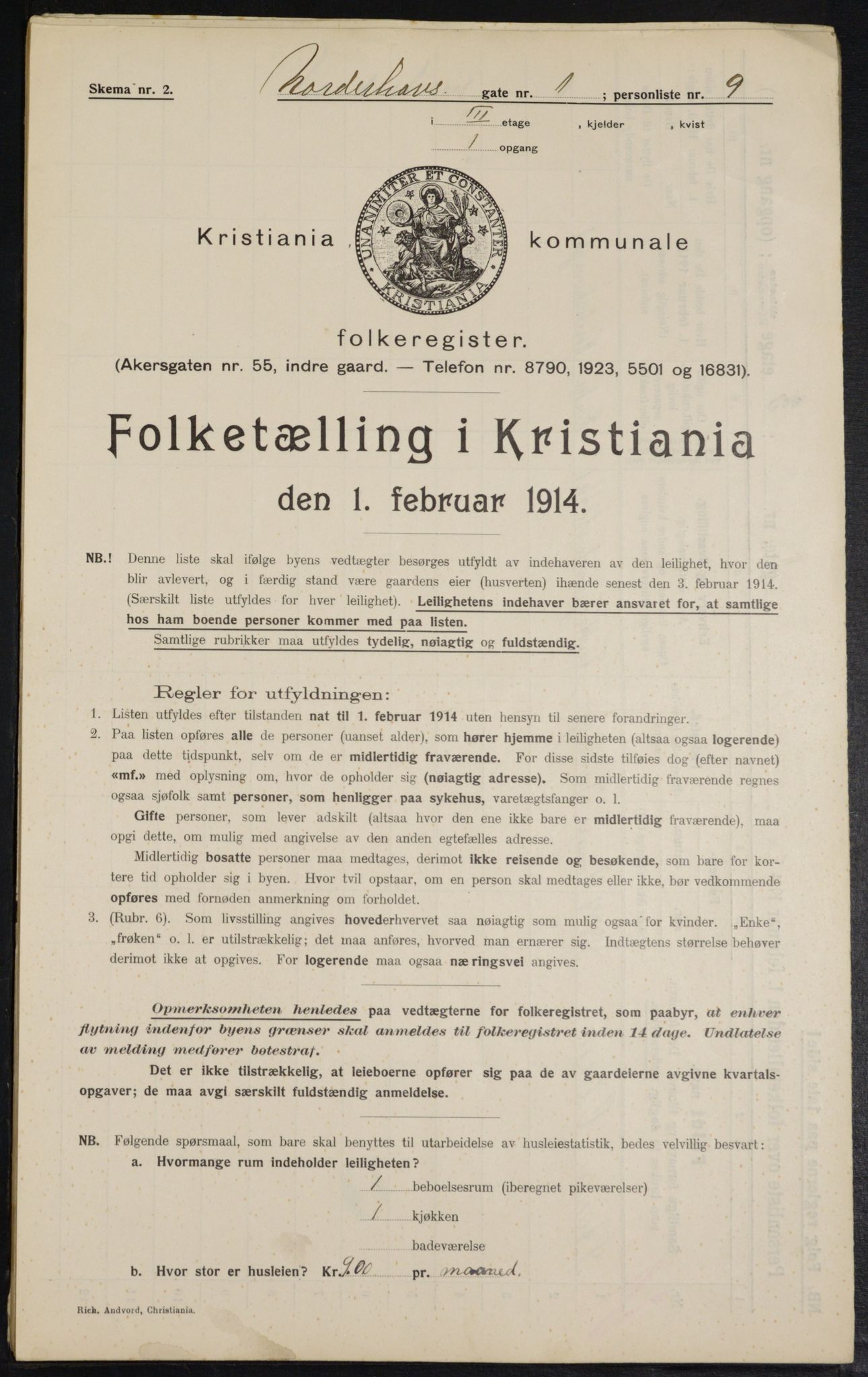 OBA, Municipal Census 1914 for Kristiania, 1914, p. 72457