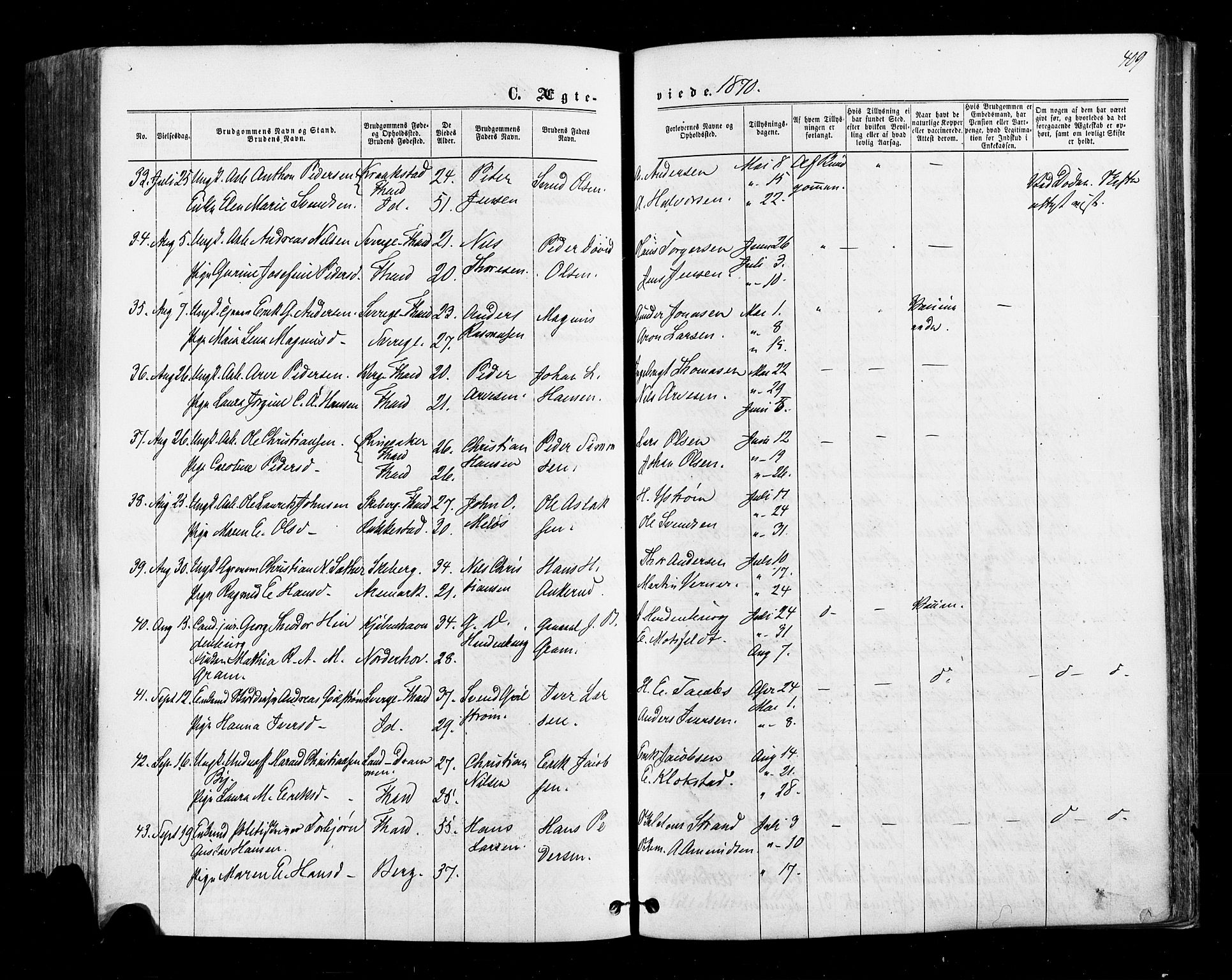 Halden prestekontor Kirkebøker, AV/SAO-A-10909/F/Fa/L0009: Parish register (official) no. I 9, 1866-1877, p. 409