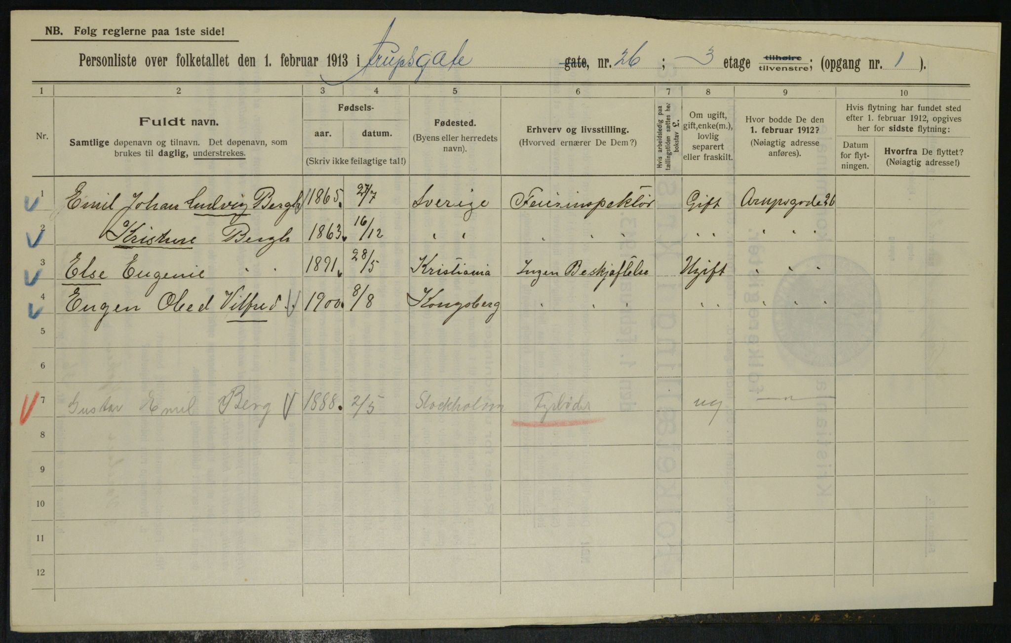 OBA, Municipal Census 1913 for Kristiania, 1913, p. 2400