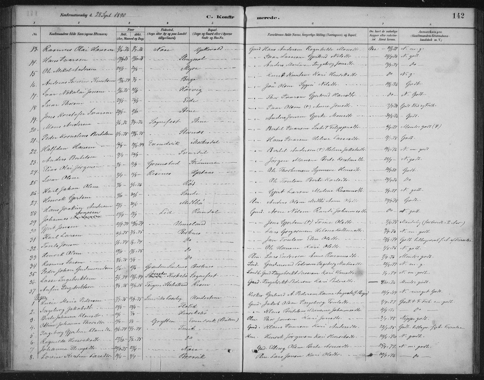 Gulen sokneprestembete, AV/SAB-A-80201/H/Hab/Habb/L0003: Parish register (copy) no. B 3, 1884-1907, p. 142