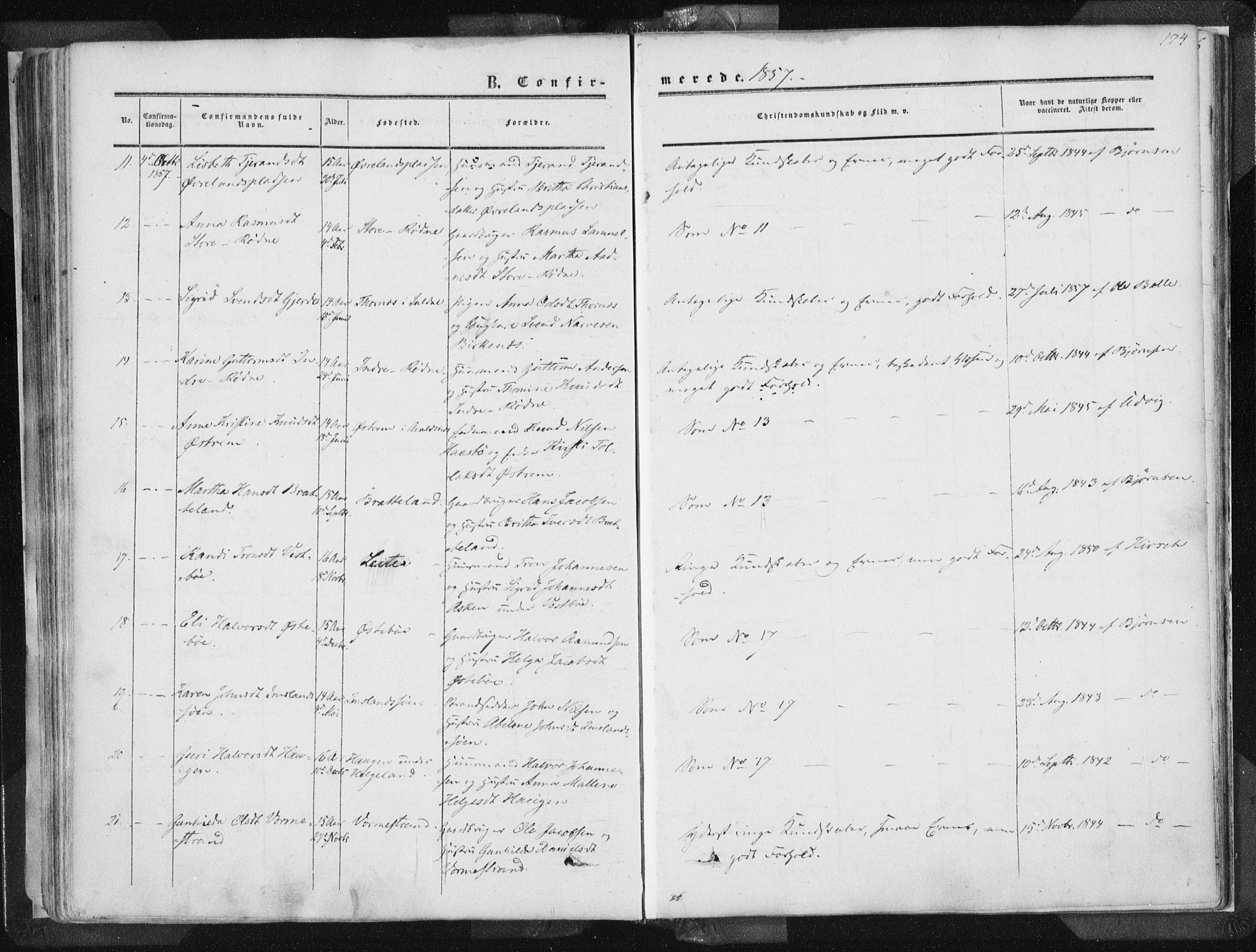 Vikedal sokneprestkontor, AV/SAST-A-101840/01/IV: Parish register (official) no. A 6.1, 1851-1867, p. 174