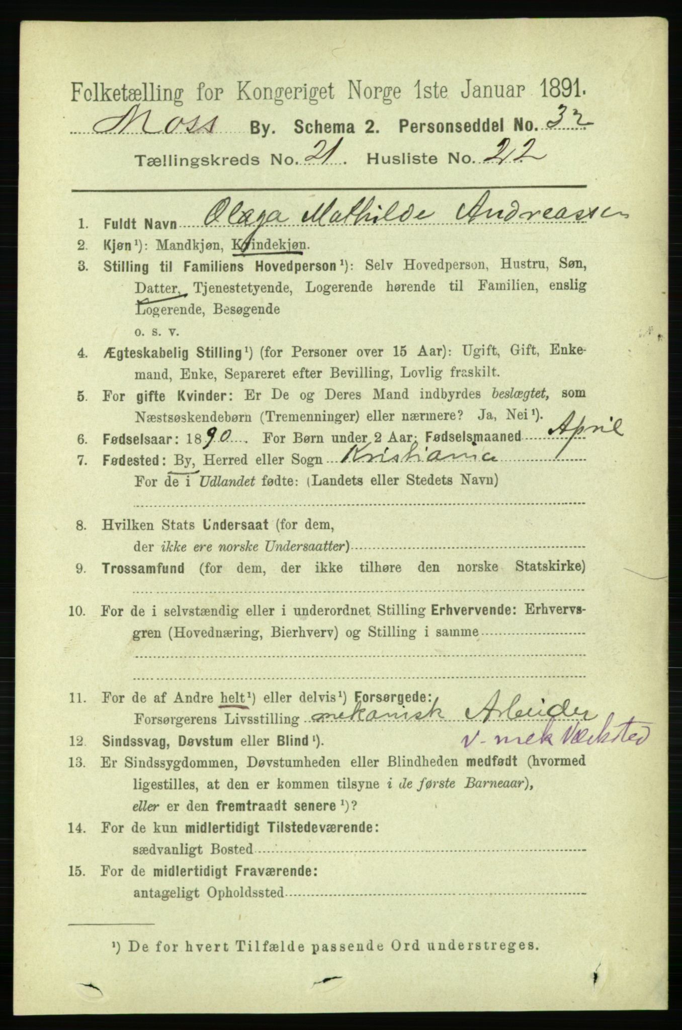 RA, 1891 census for 0104 Moss, 1891, p. 9411