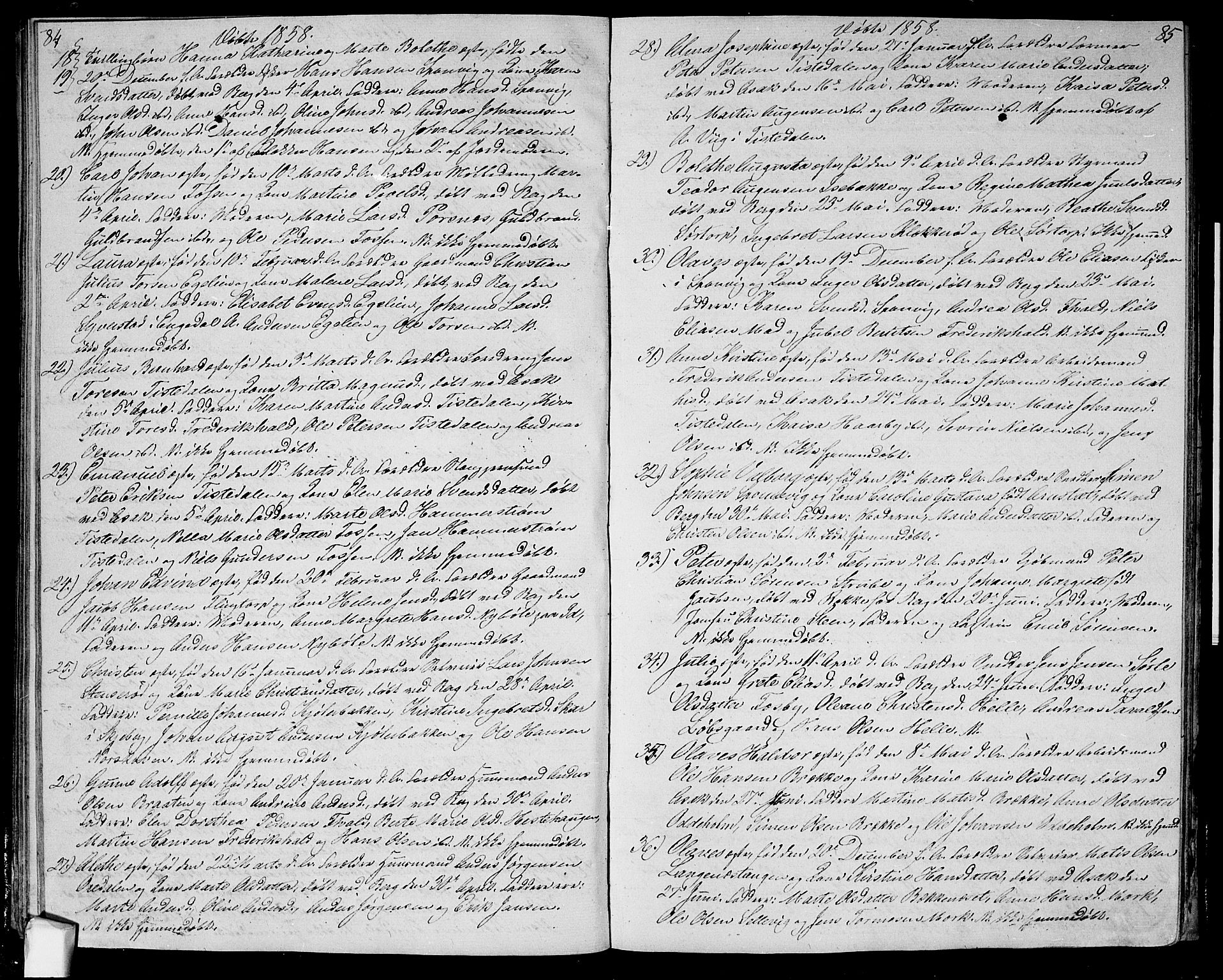 Berg prestekontor Kirkebøker, SAO/A-10902/G/Ga/L0003: Parish register (copy) no.  I 3, 1850-1866, p. 84-85