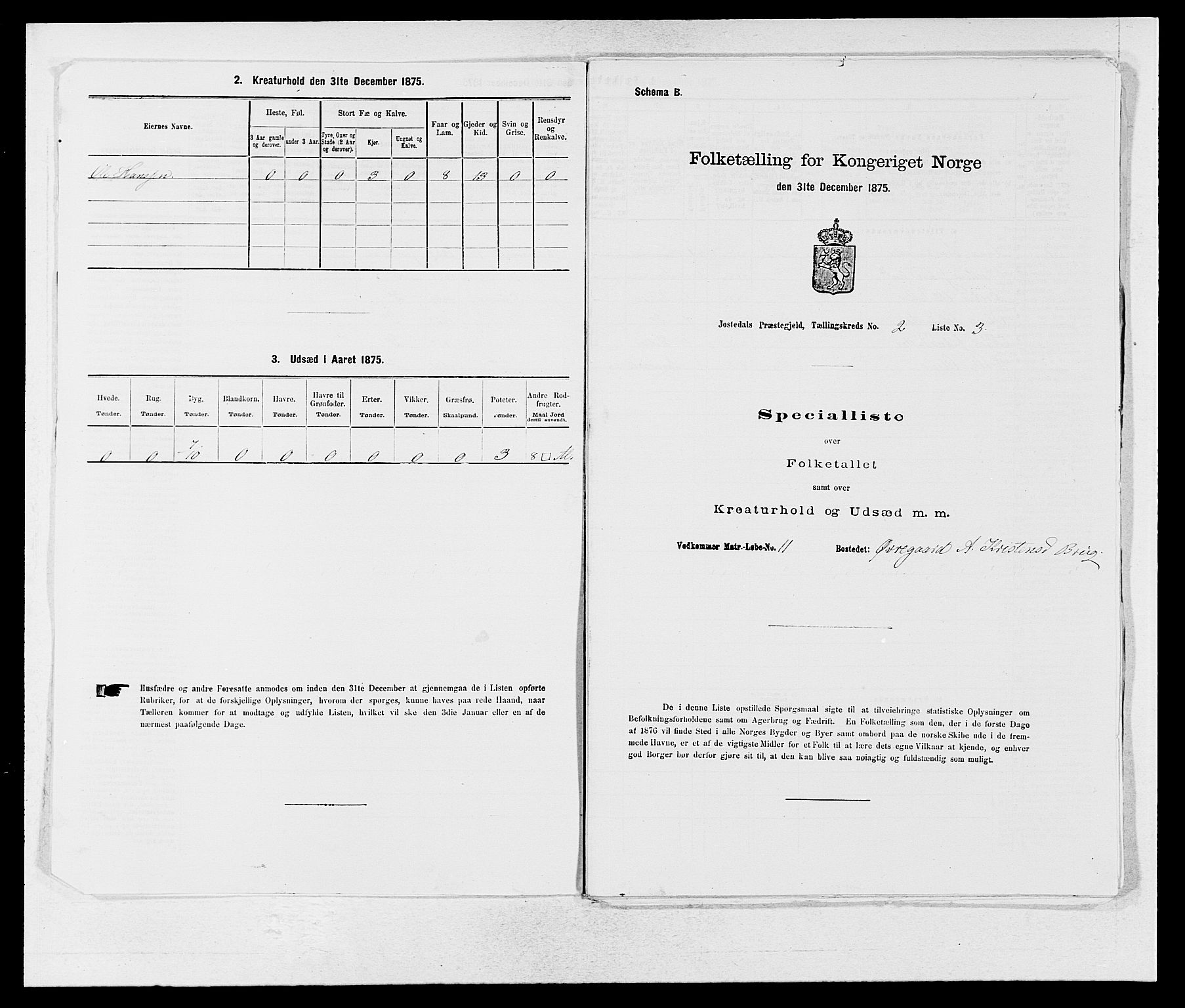 SAB, 1875 census for 1427P Jostedal, 1875, p. 99