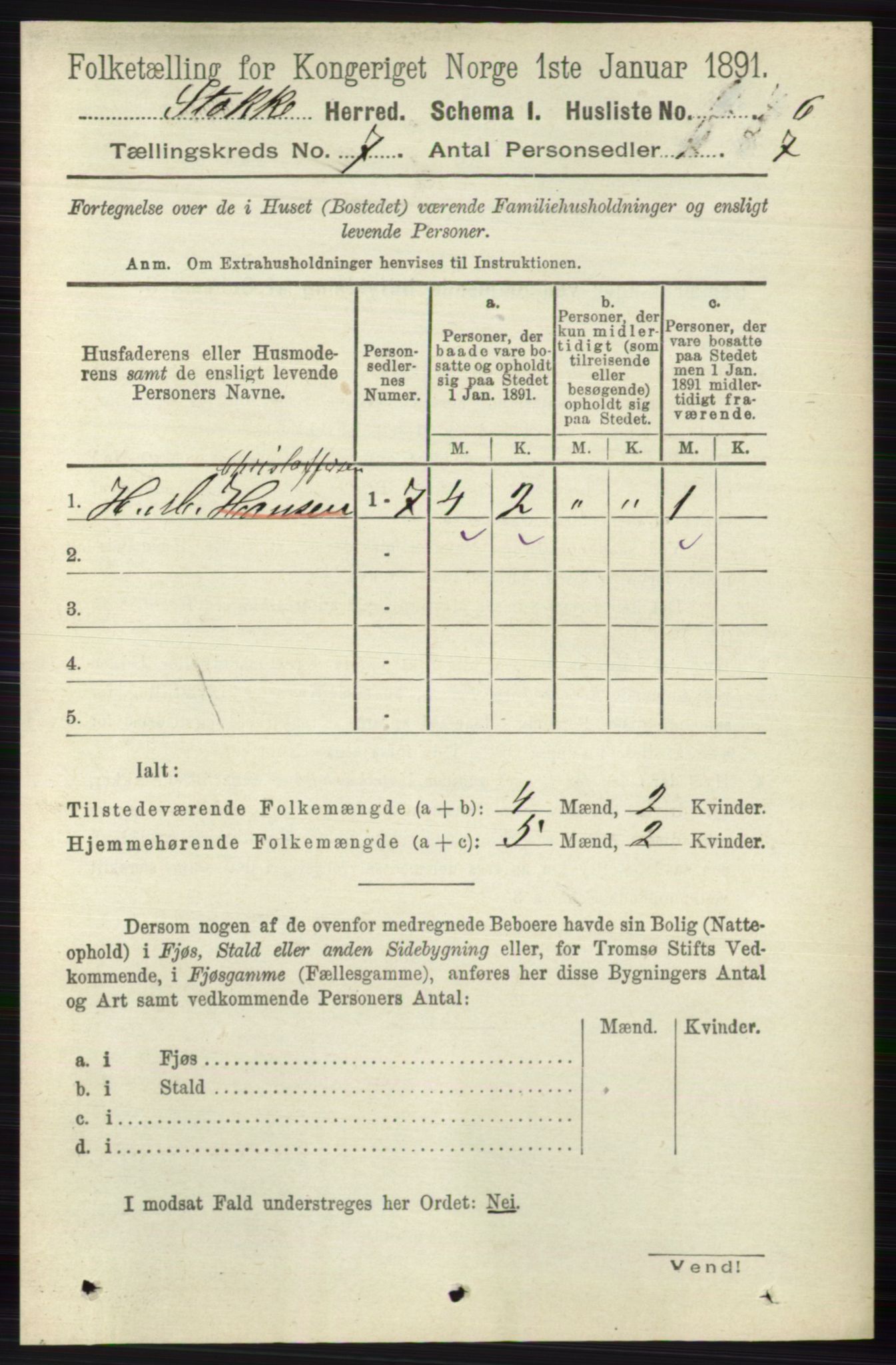 RA, 1891 census for 0720 Stokke, 1891, p. 4513