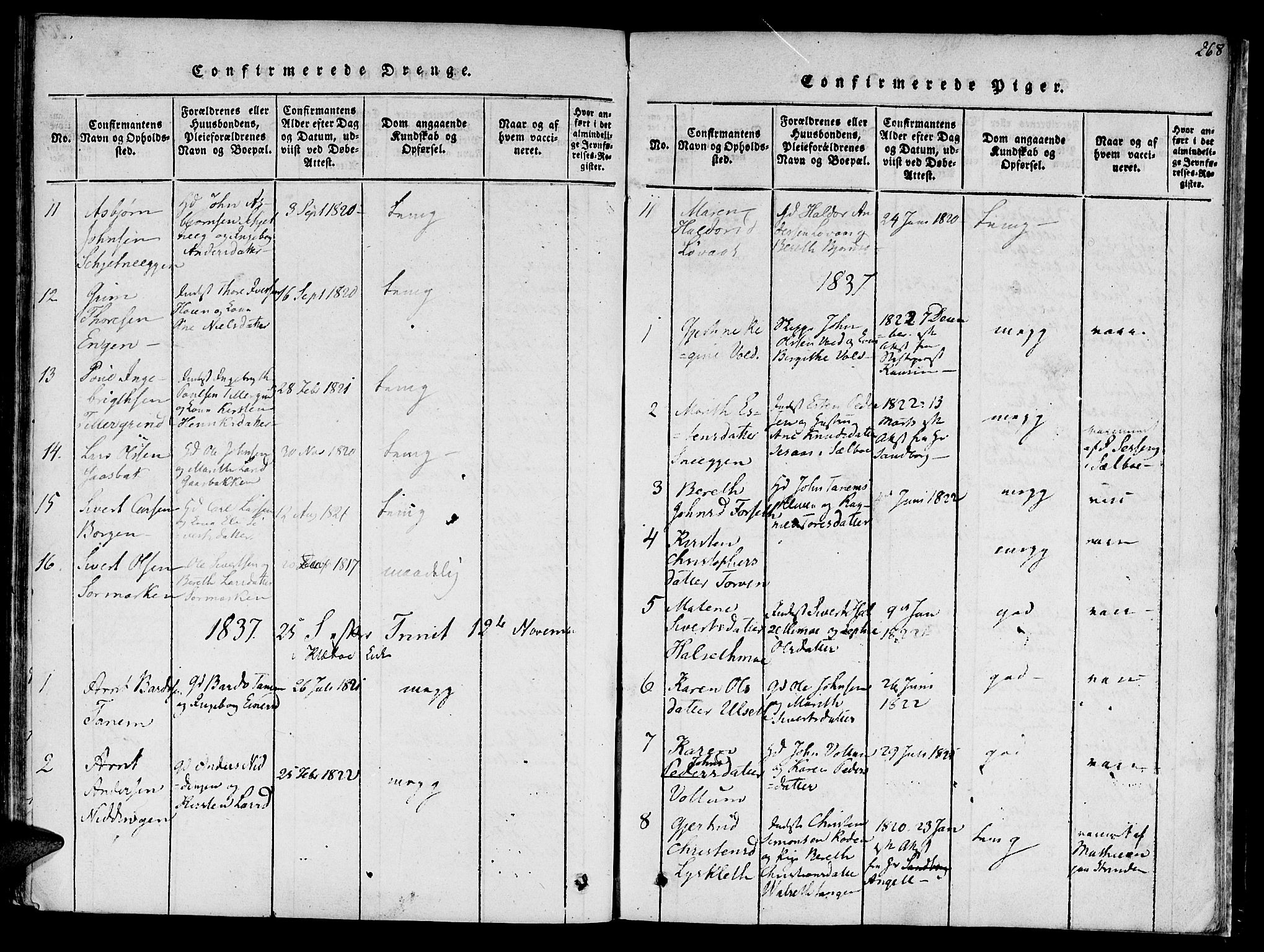Ministerialprotokoller, klokkerbøker og fødselsregistre - Sør-Trøndelag, SAT/A-1456/618/L0439: Parish register (official) no. 618A04 /1, 1816-1843, p. 268