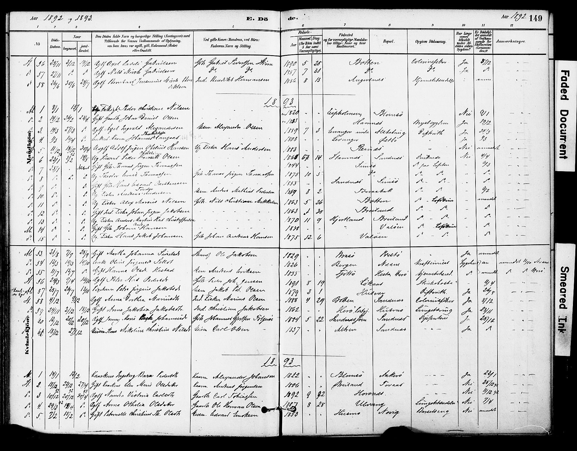 Ministerialprotokoller, klokkerbøker og fødselsregistre - Nordland, AV/SAT-A-1459/830/L0450: Parish register (official) no. 830A14, 1879-1896, p. 149