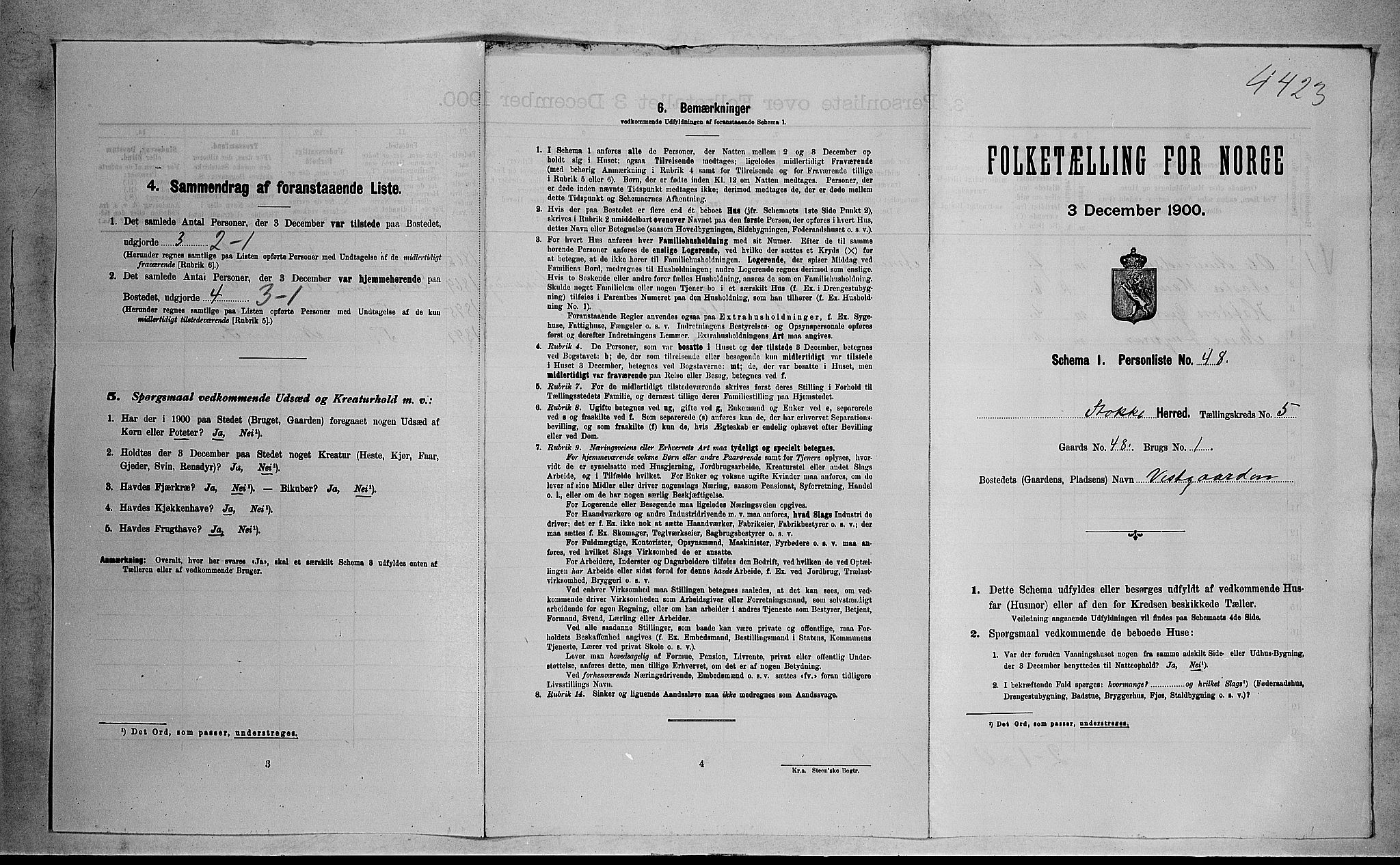 RA, 1900 census for Stokke, 1900, p. 1072