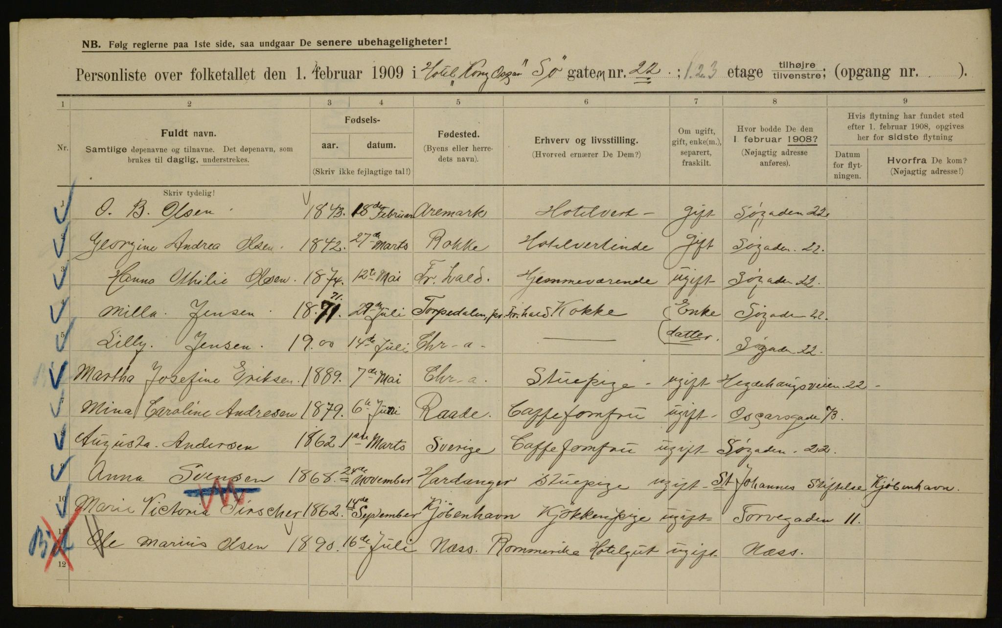 OBA, Municipal Census 1909 for Kristiania, 1909, p. 96312