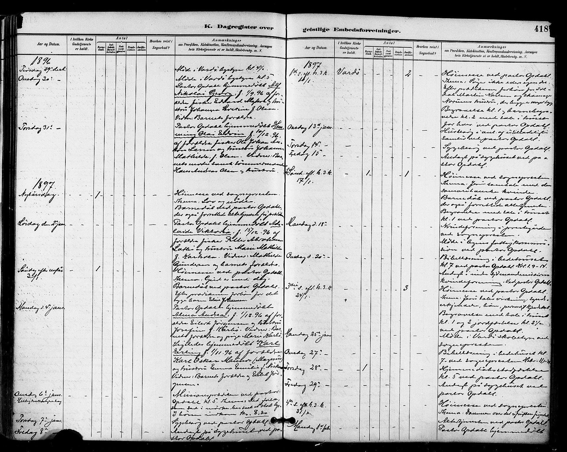 Vardø sokneprestkontor, SATØ/S-1332/H/Ha/L0007kirke: Parish register (official) no. 7, 1886-1897, p. 418