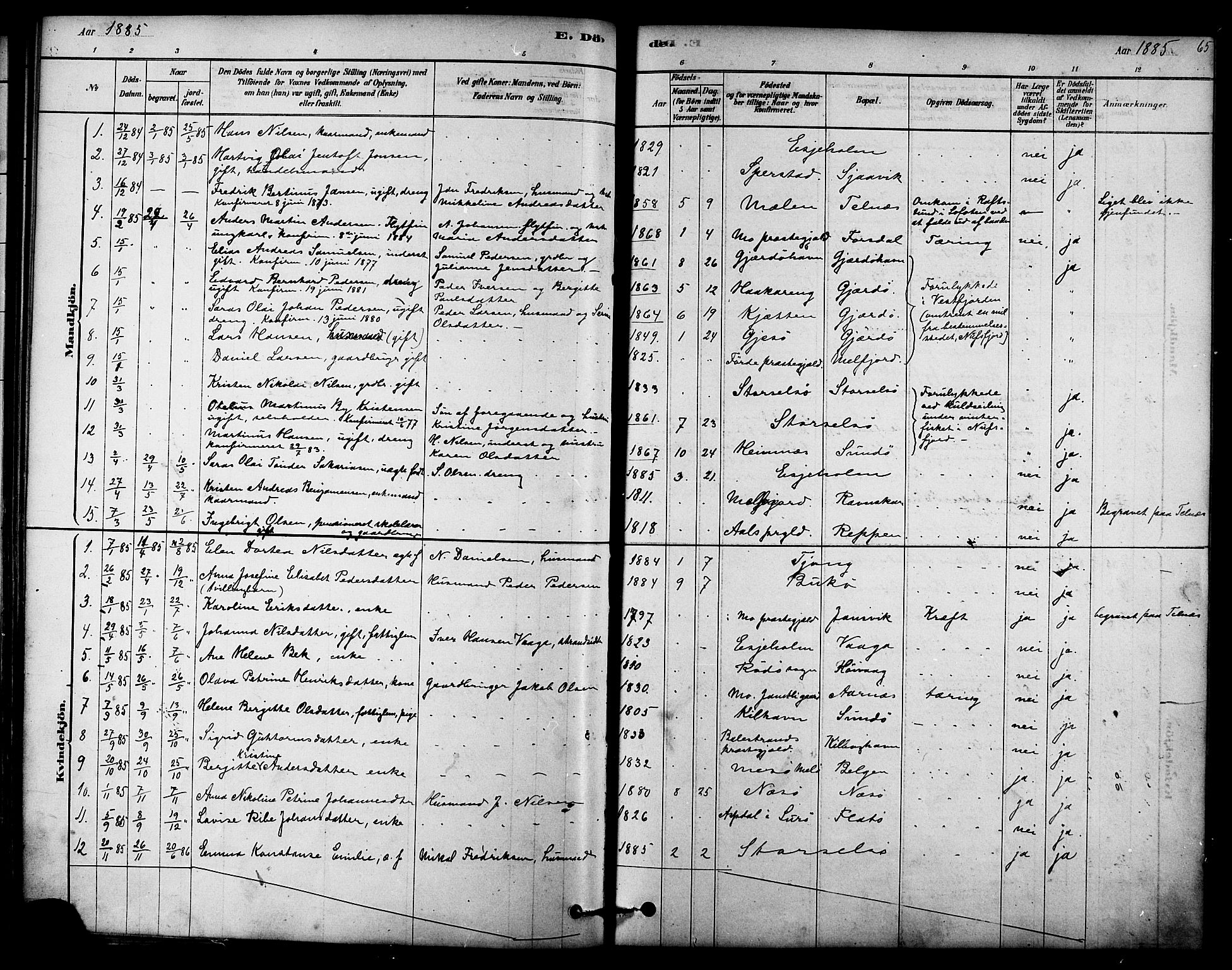 Ministerialprotokoller, klokkerbøker og fødselsregistre - Nordland, SAT/A-1459/841/L0609: Parish register (official) no. 841A13, 1878-1902, p. 65