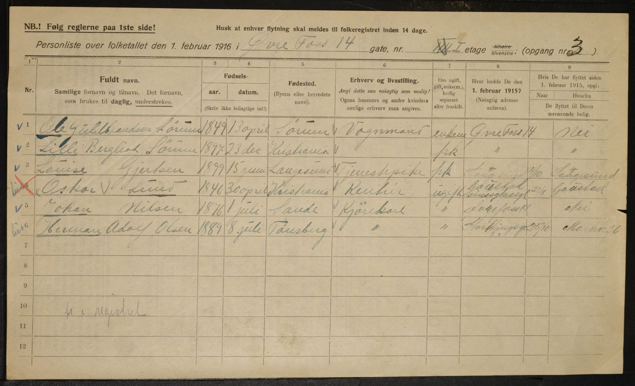 OBA, Municipal Census 1916 for Kristiania, 1916, p. 133482