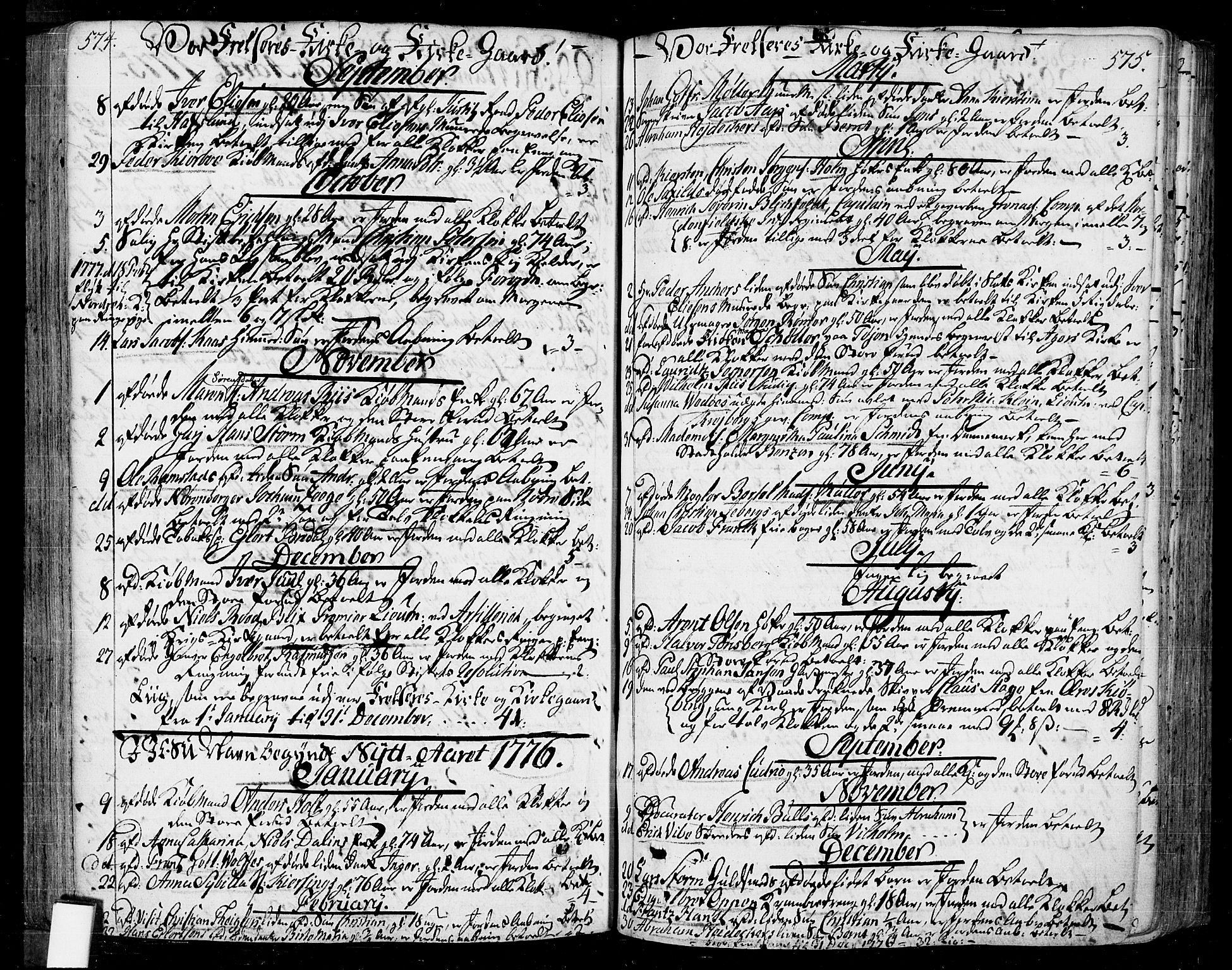 Oslo domkirke Kirkebøker, SAO/A-10752/F/Fa/L0004: Parish register (official) no. 4, 1743-1786, p. 574-575