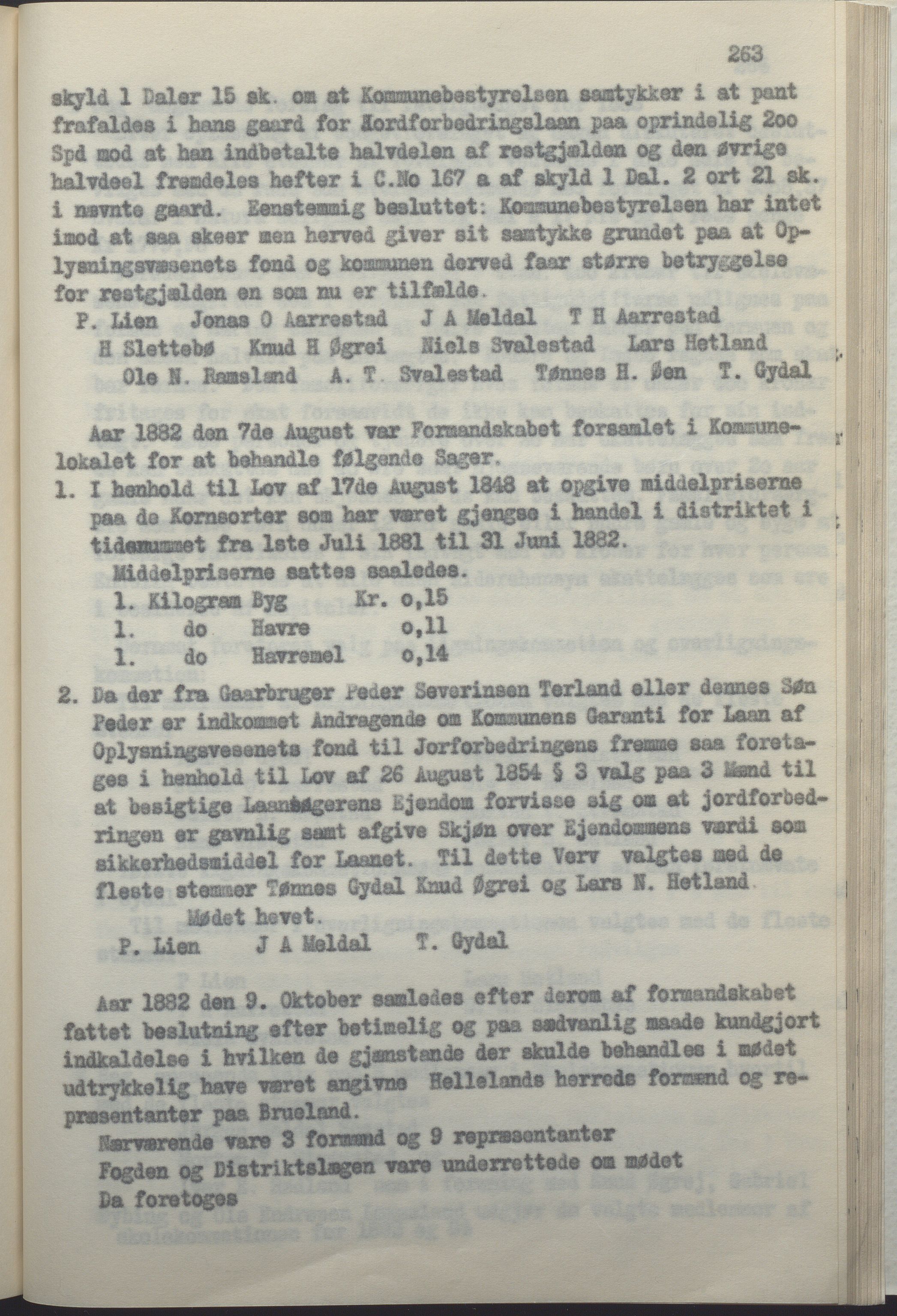 Helleland kommune - Formannskapet, IKAR/K-100479/A/Ab/L0002: Avskrift av møtebok, 1866-1887, p. 263