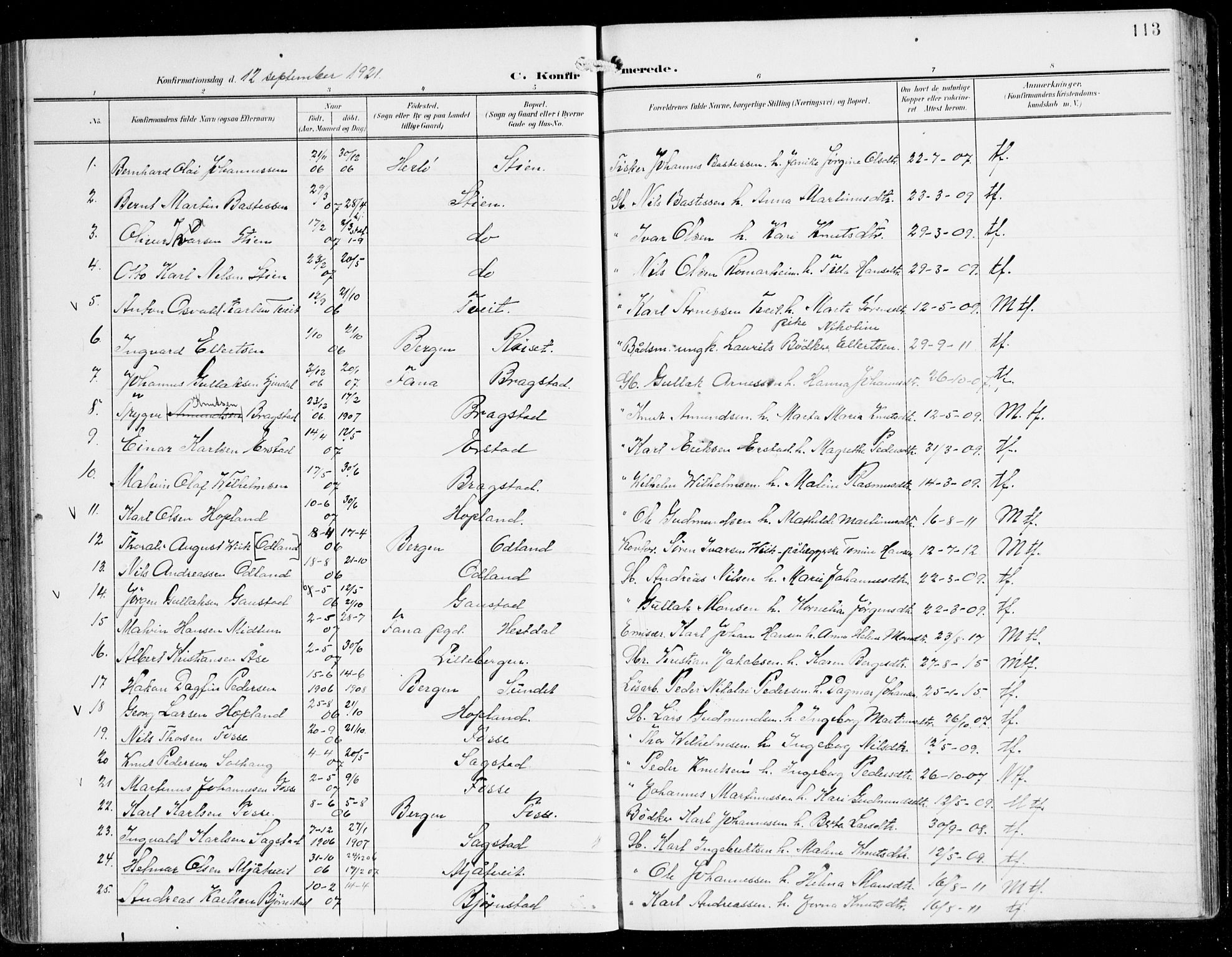 Alversund Sokneprestembete, SAB/A-73901/H/Ha/Haa/Haac/L0002: Parish register (official) no. C 2, 1901-1921, p. 113