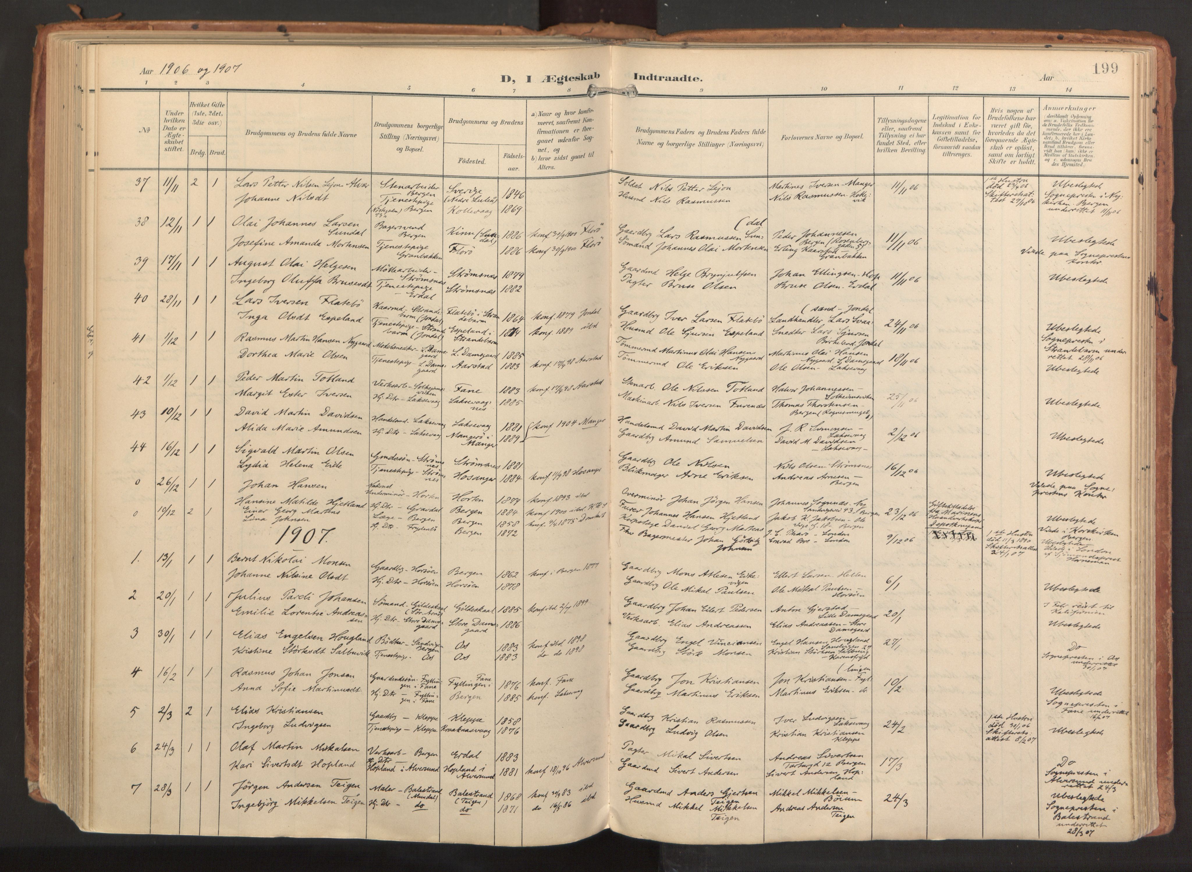 Laksevåg Sokneprestembete, AV/SAB-A-76501/H/Ha/Haa/Haaa/L0001: Parish register (official) no. A 1, 1903-1917, p. 199