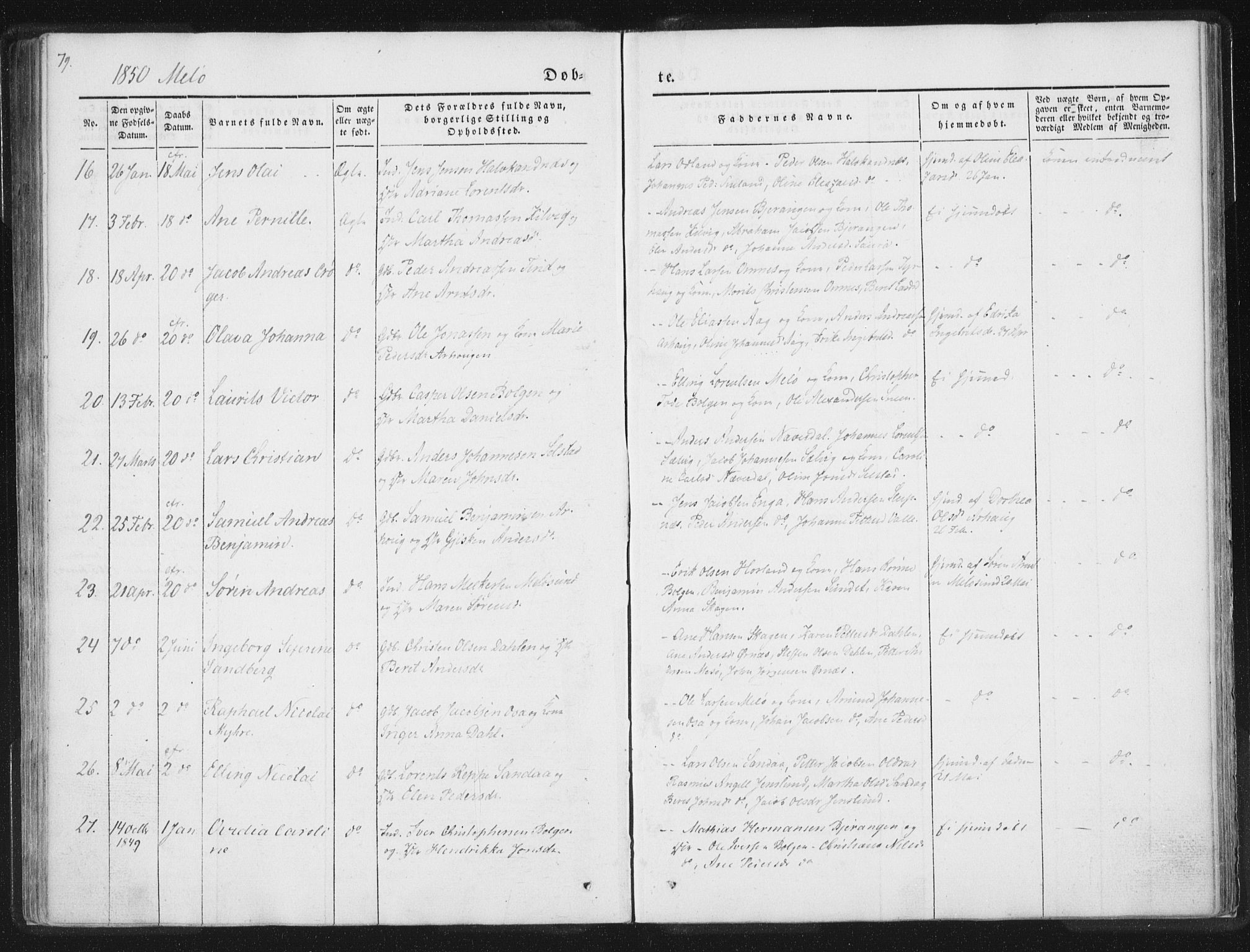 Ministerialprotokoller, klokkerbøker og fødselsregistre - Nordland, AV/SAT-A-1459/841/L0602: Parish register (official) no. 841A08 /2, 1845-1859, p. 79