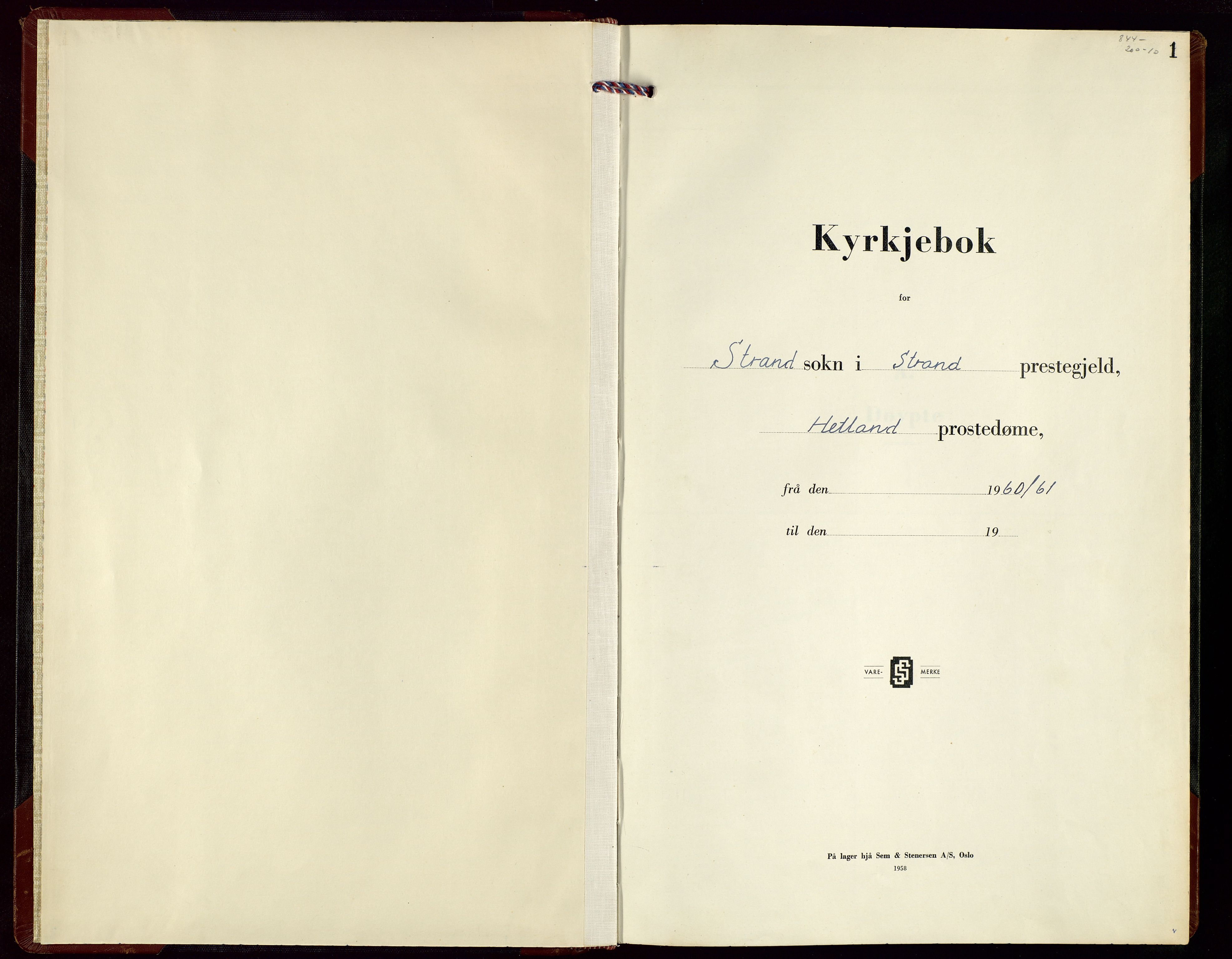 Strand sokneprestkontor, SAST/A-101828/H/Ha/Hab/L0008: Parish register (copy) no. B 8, 1960-1971, p. 1
