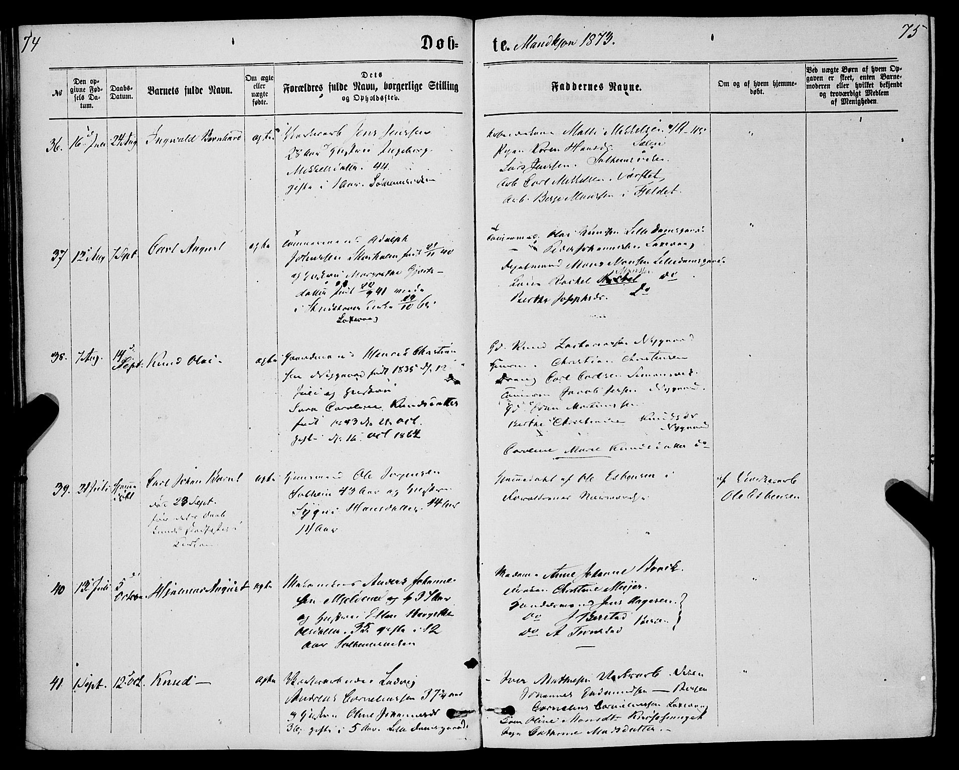 St. Jørgens hospital og Årstad sokneprestembete, AV/SAB-A-99934: Parish register (official) no. A 6, 1870-1878, p. 74-75