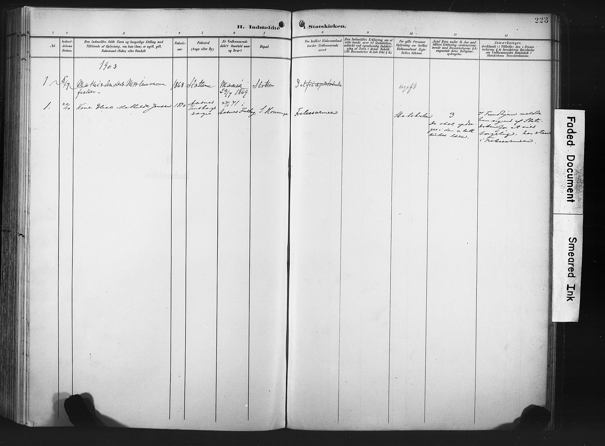 Måsøy sokneprestkontor, SATØ/S-1348/H/Ha/L0008kirke: Parish register (official) no. 8, 1900-1910, p. 223