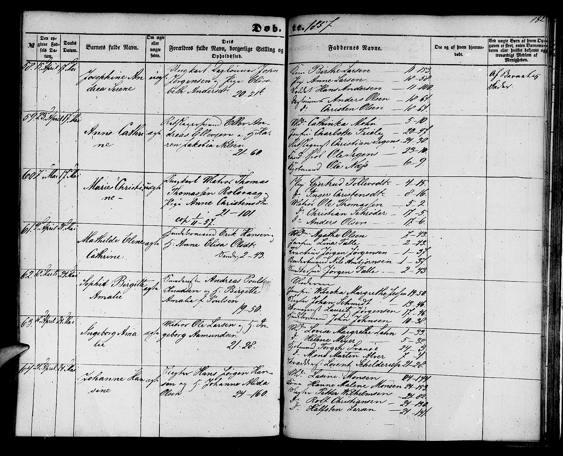 Korskirken sokneprestembete, SAB/A-76101/H/Hab: Parish register (copy) no. B 3, 1853-1858, p. 182