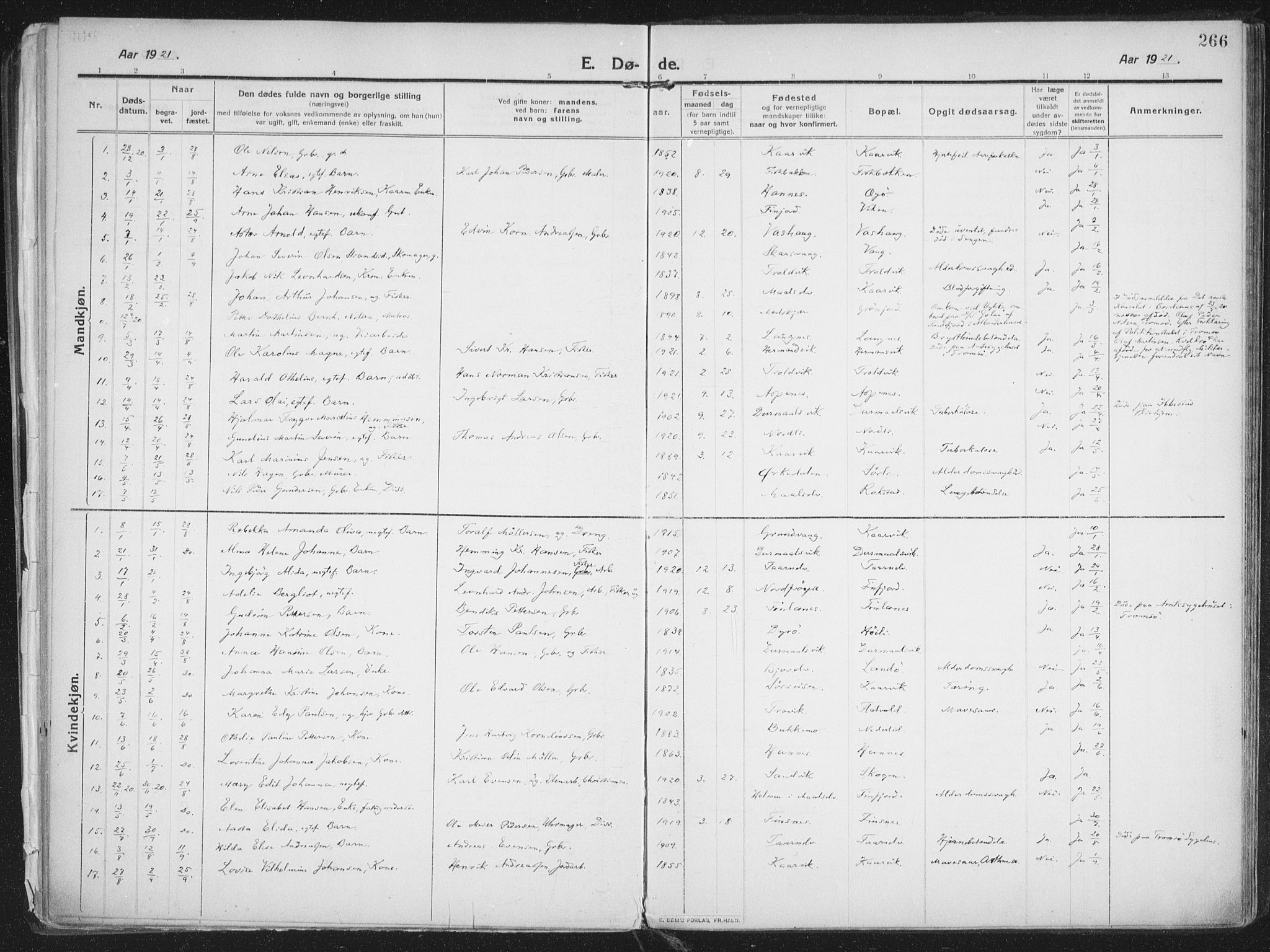 Lenvik sokneprestembete, SATØ/S-1310/H/Ha/Haa/L0016kirke: Parish register (official) no. 16, 1910-1924, p. 266