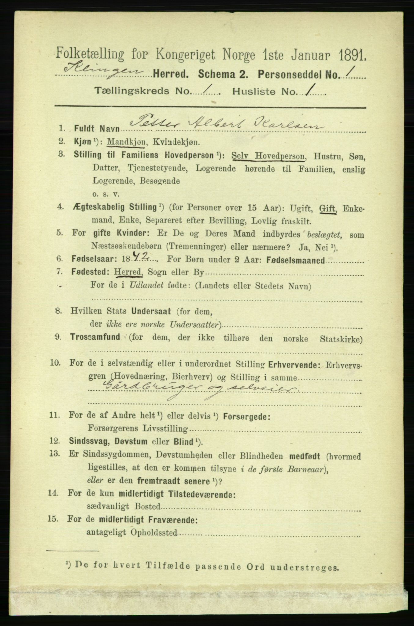 RA, 1891 census for 1746 Klinga, 1891, p. 84