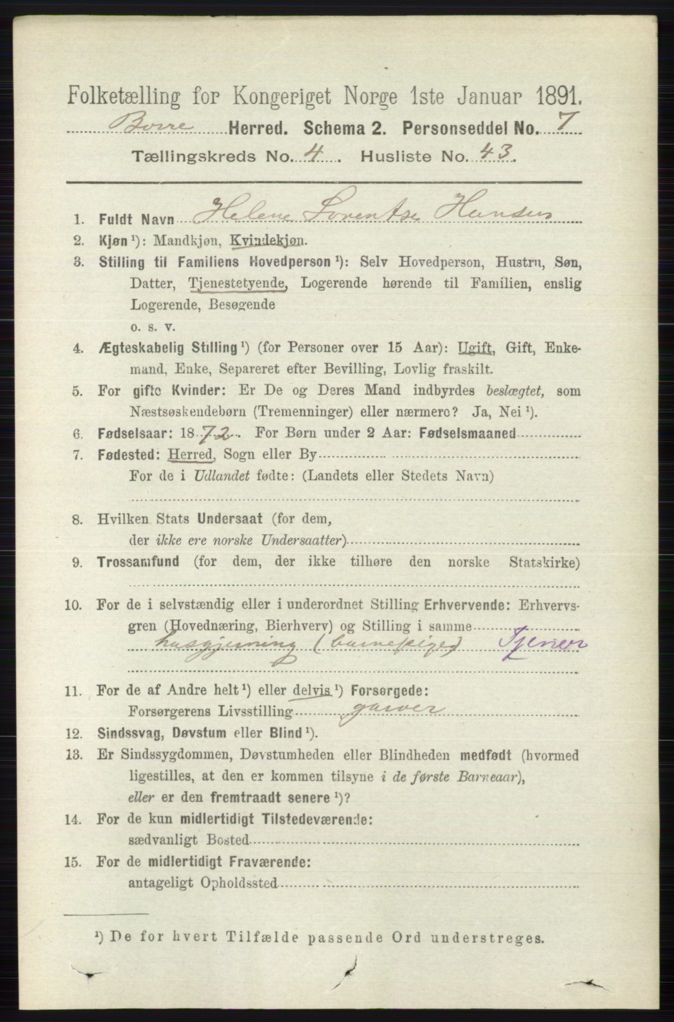 RA, 1891 census for 0717 Borre, 1891, p. 1900