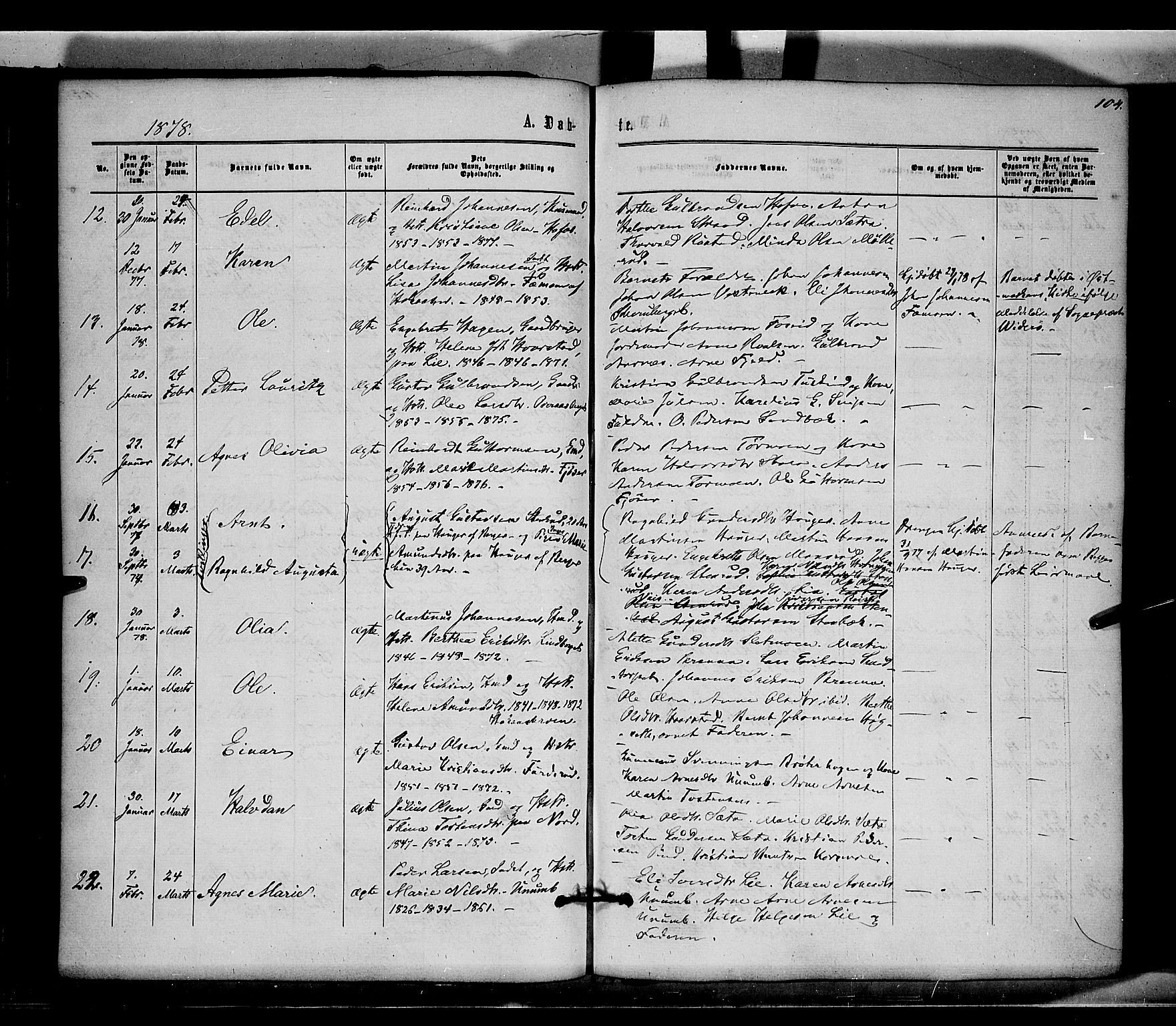 Brandval prestekontor, AV/SAH-PREST-034/H/Ha/Haa/L0001: Parish register (official) no. 1, 1864-1879, p. 104