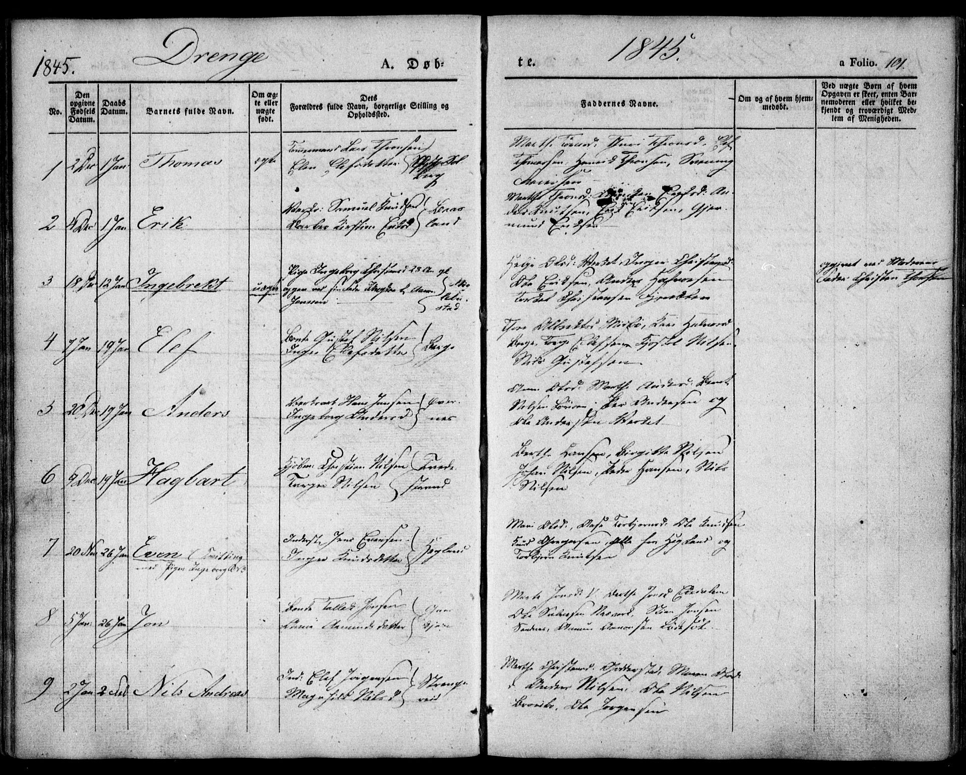 Holt sokneprestkontor, AV/SAK-1111-0021/F/Fa/L0007: Parish register (official) no. A 7, 1836-1848, p. 101