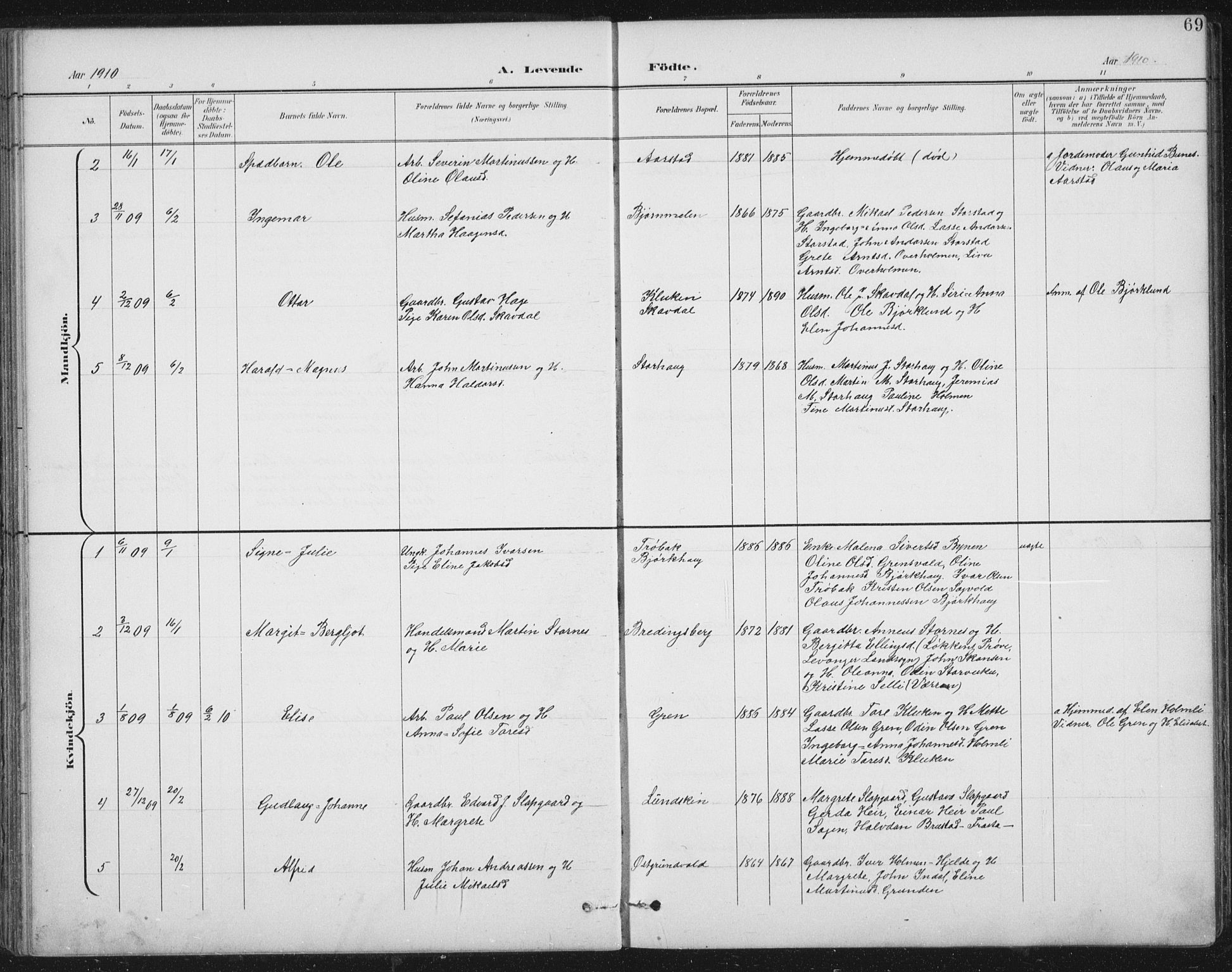Ministerialprotokoller, klokkerbøker og fødselsregistre - Nord-Trøndelag, SAT/A-1458/724/L0269: Parish register (copy) no. 724C05, 1899-1920, p. 69