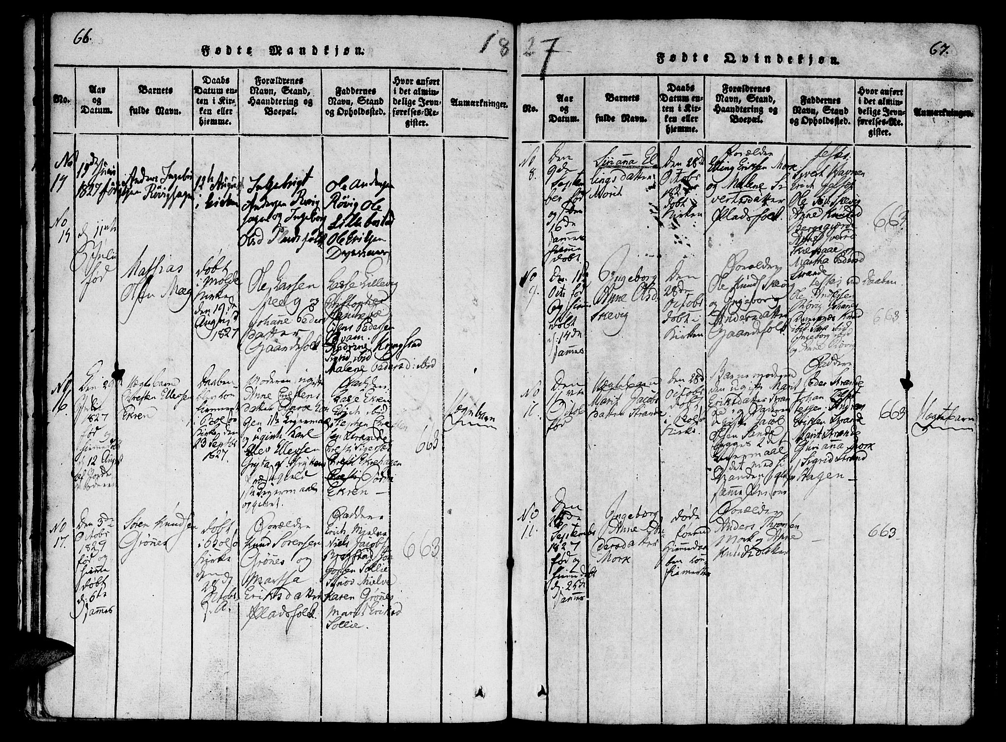 Ministerialprotokoller, klokkerbøker og fødselsregistre - Møre og Romsdal, SAT/A-1454/555/L0652: Parish register (official) no. 555A03, 1817-1843, p. 66-67