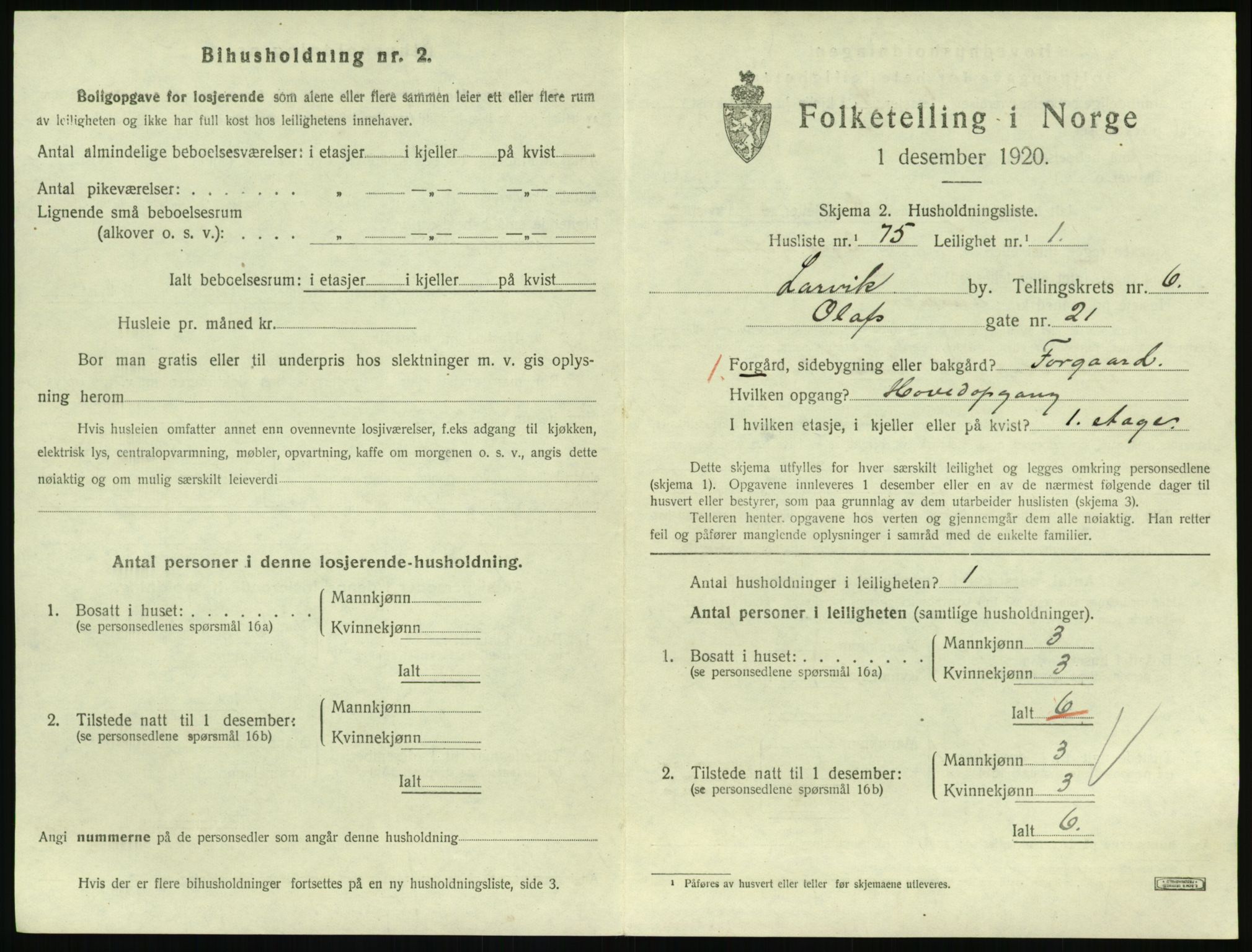 SAKO, 1920 census for Larvik, 1920, p. 5650