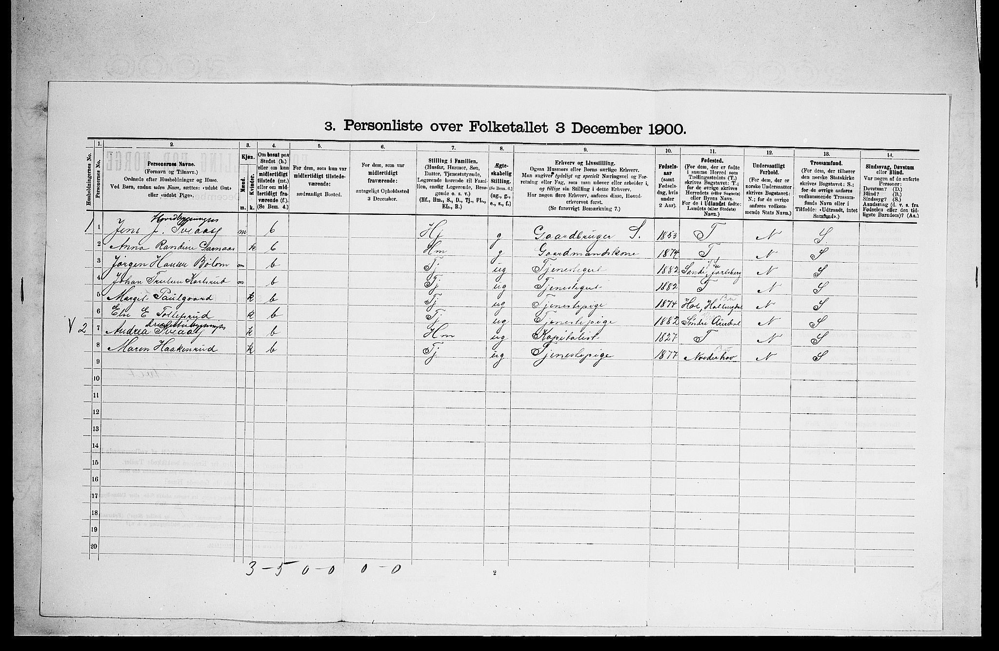 RA, 1900 census for Modum, 1900, p. 539