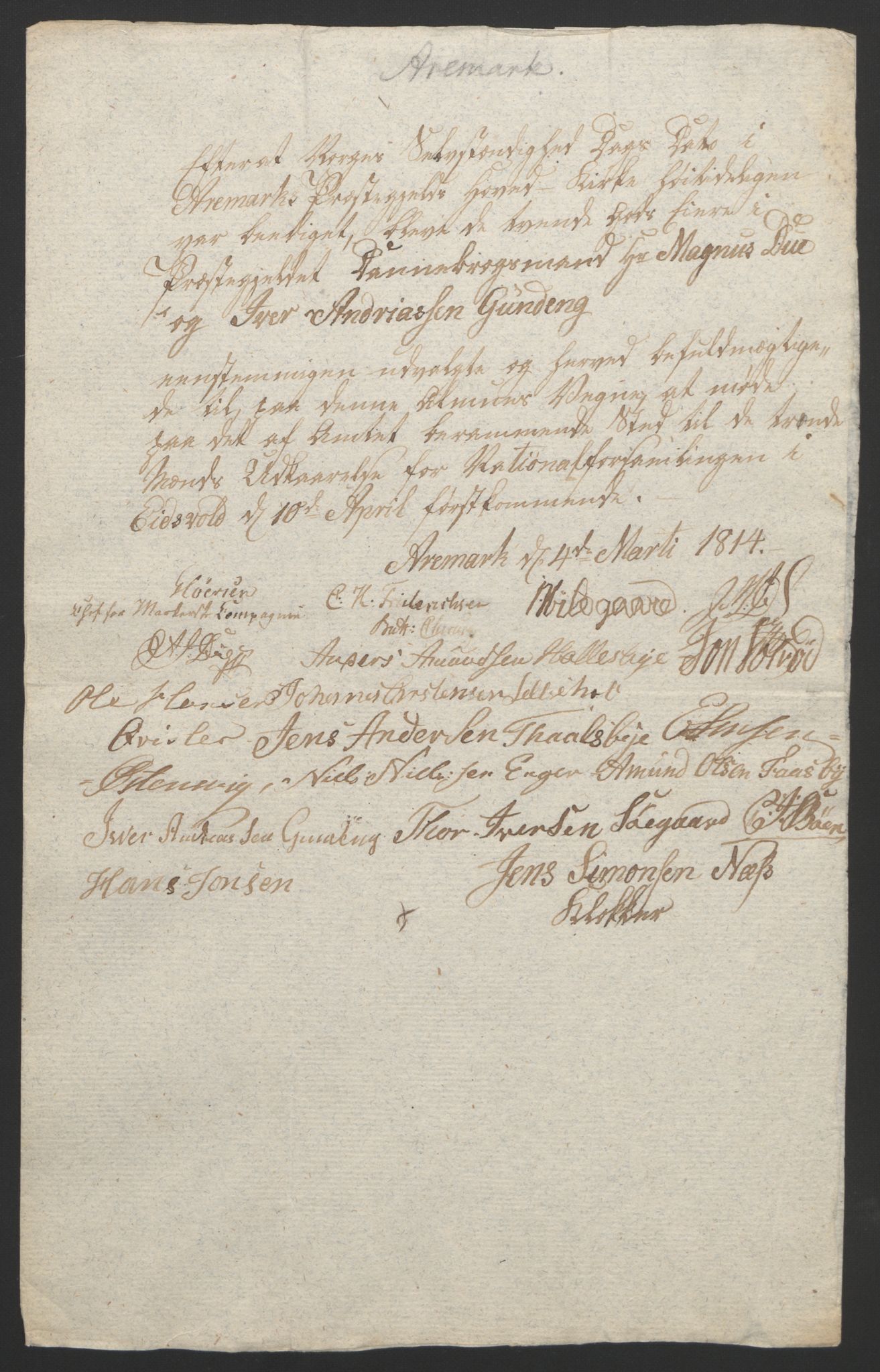 Statsrådssekretariatet, RA/S-1001/D/Db/L0007: Fullmakter for Eidsvollsrepresentantene i 1814. , 1814, p. 140