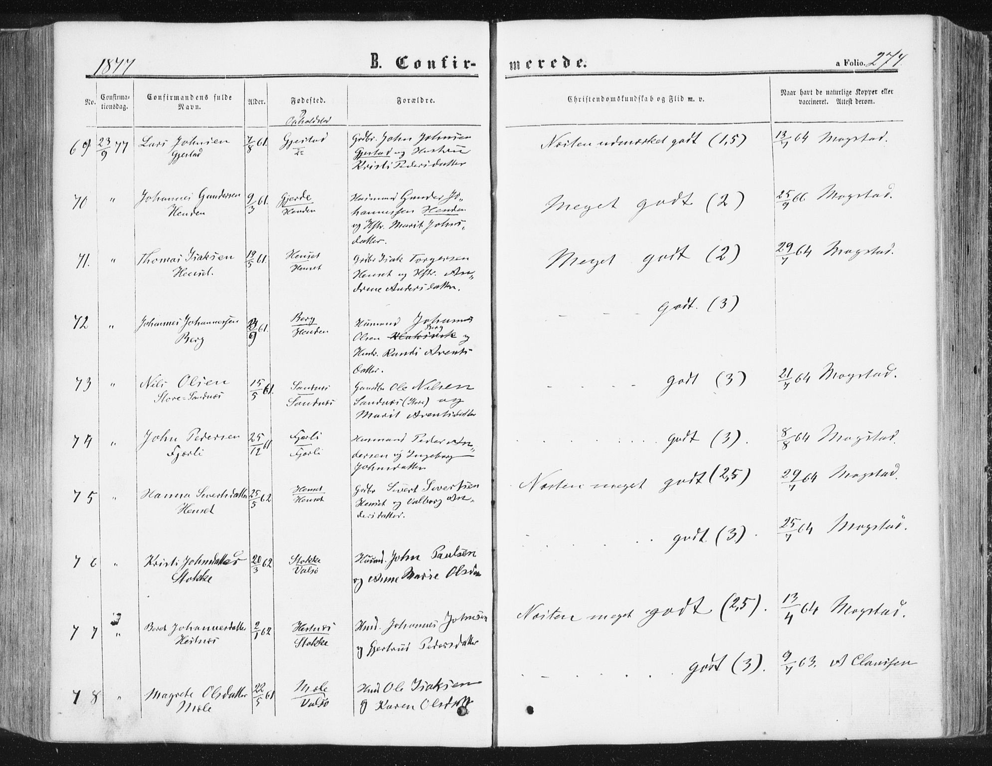 Ministerialprotokoller, klokkerbøker og fødselsregistre - Møre og Romsdal, AV/SAT-A-1454/578/L0905: Parish register (official) no. 578A04, 1859-1877, p. 274