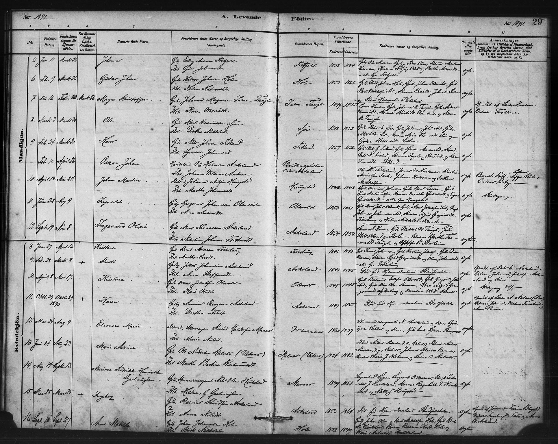 Manger sokneprestembete, AV/SAB-A-76801/H/Haa: Parish register (official) no. D 1, 1881-1892, p. 29