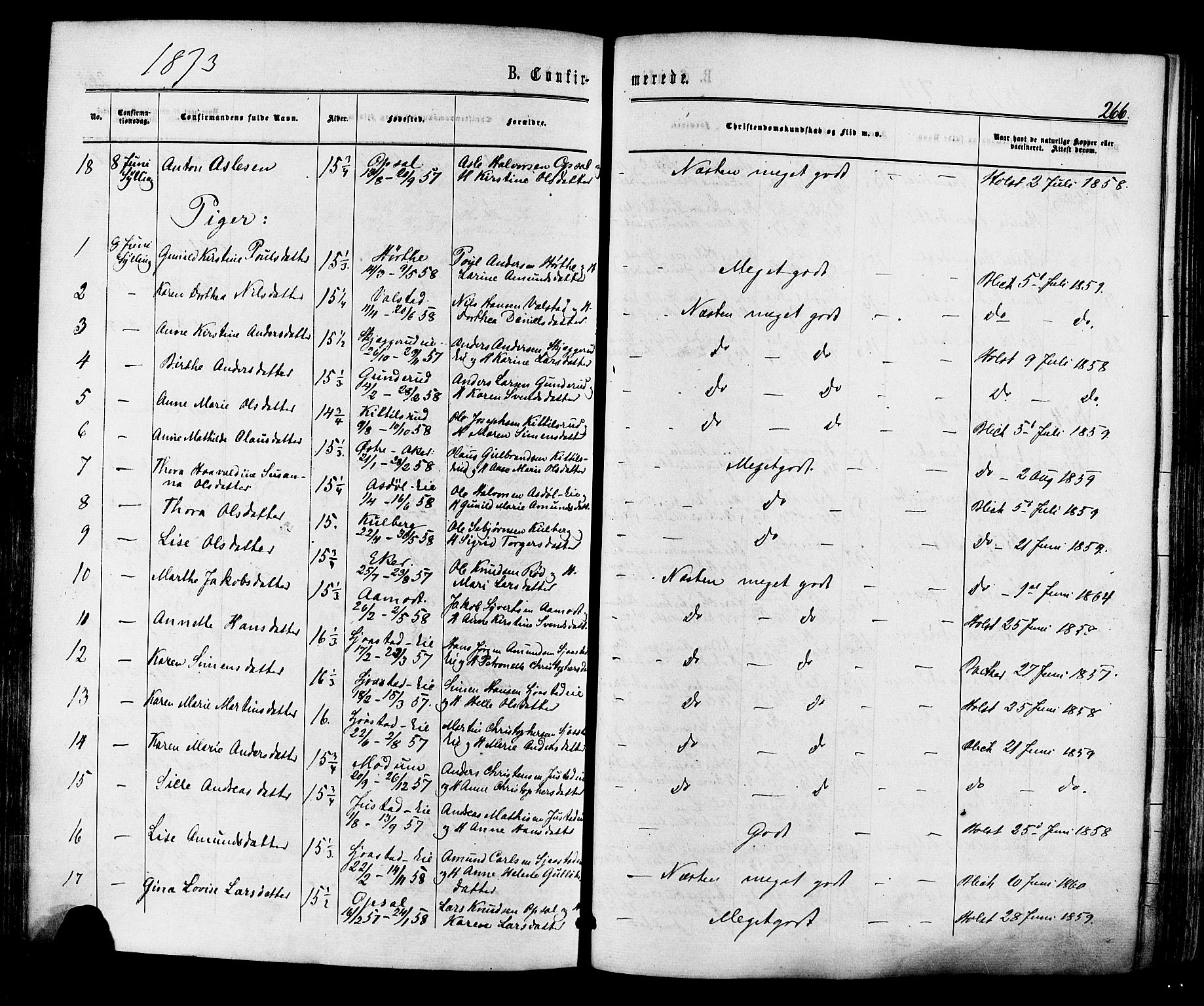 Lier kirkebøker, AV/SAKO-A-230/F/Fa/L0013: Parish register (official) no. I 13, 1865-1874, p. 266