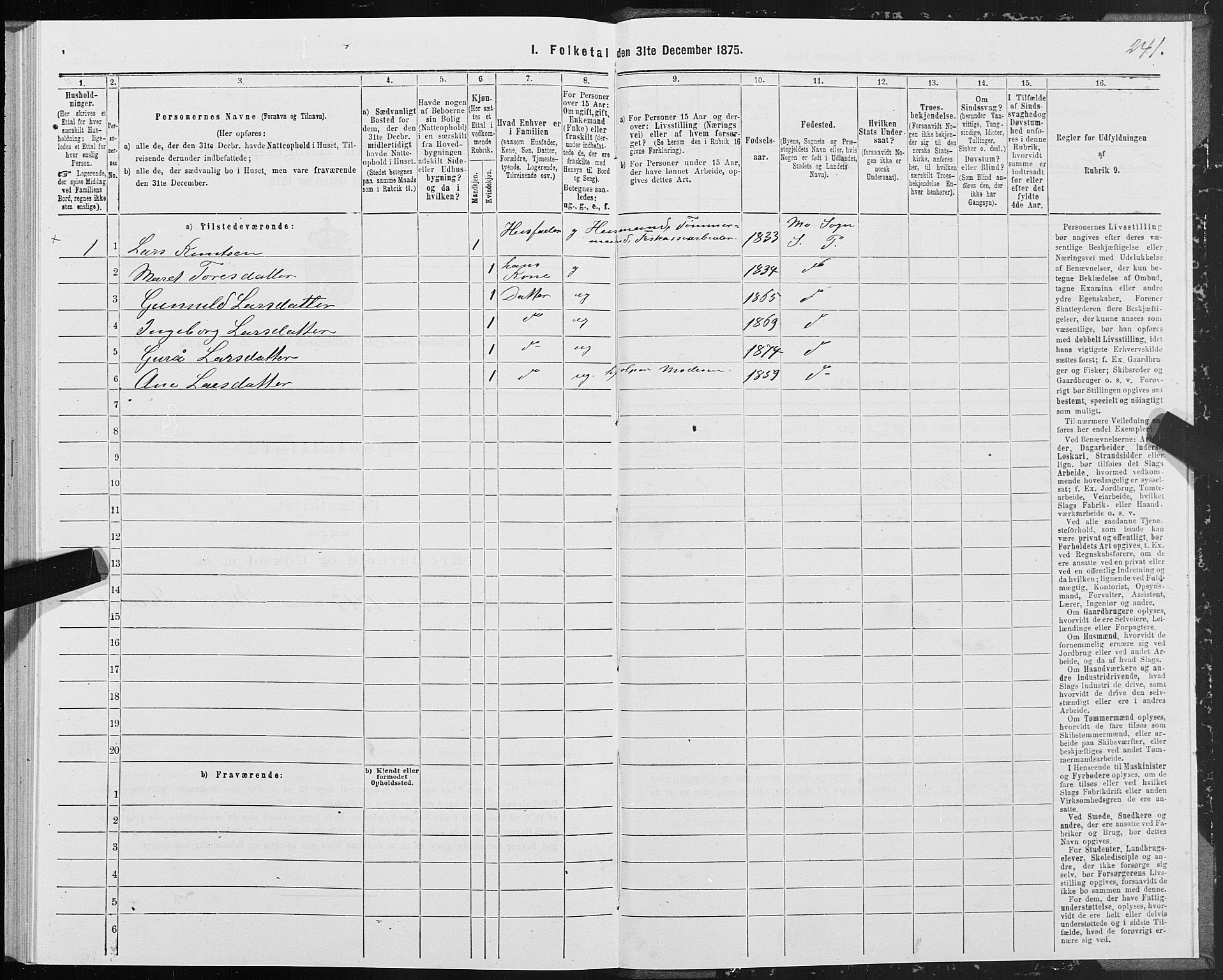 SAT, 1875 census for 1566P Surnadal, 1875, p. 1241