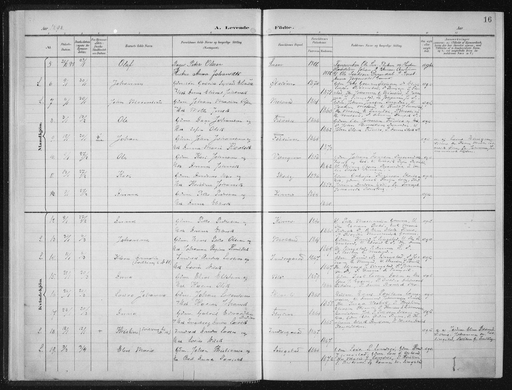 Ministerialprotokoller, klokkerbøker og fødselsregistre - Sør-Trøndelag, SAT/A-1456/647/L0635: Parish register (official) no. 647A02, 1896-1911, p. 16