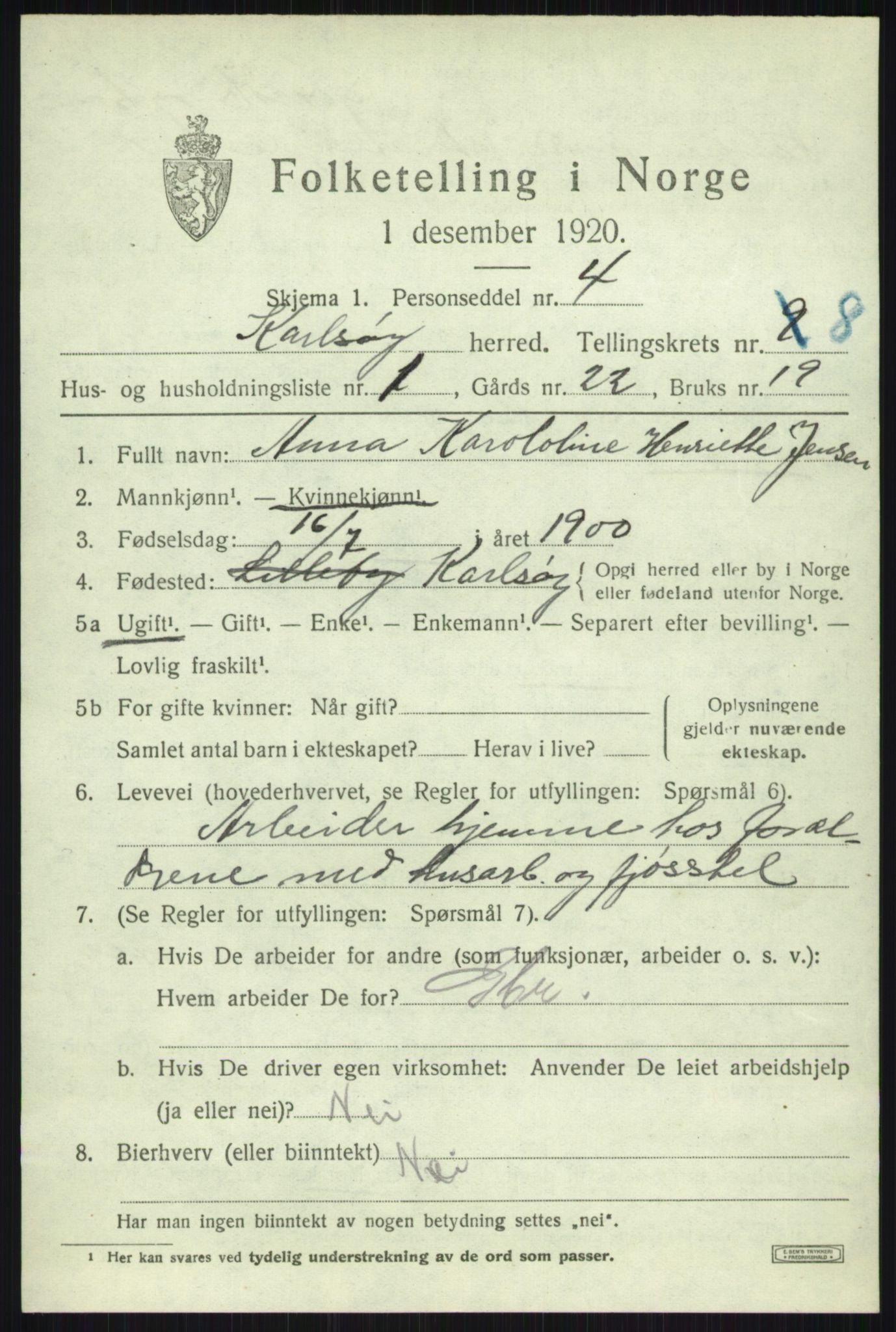 SATØ, 1920 census for Karlsøy, 1920, p. 2897