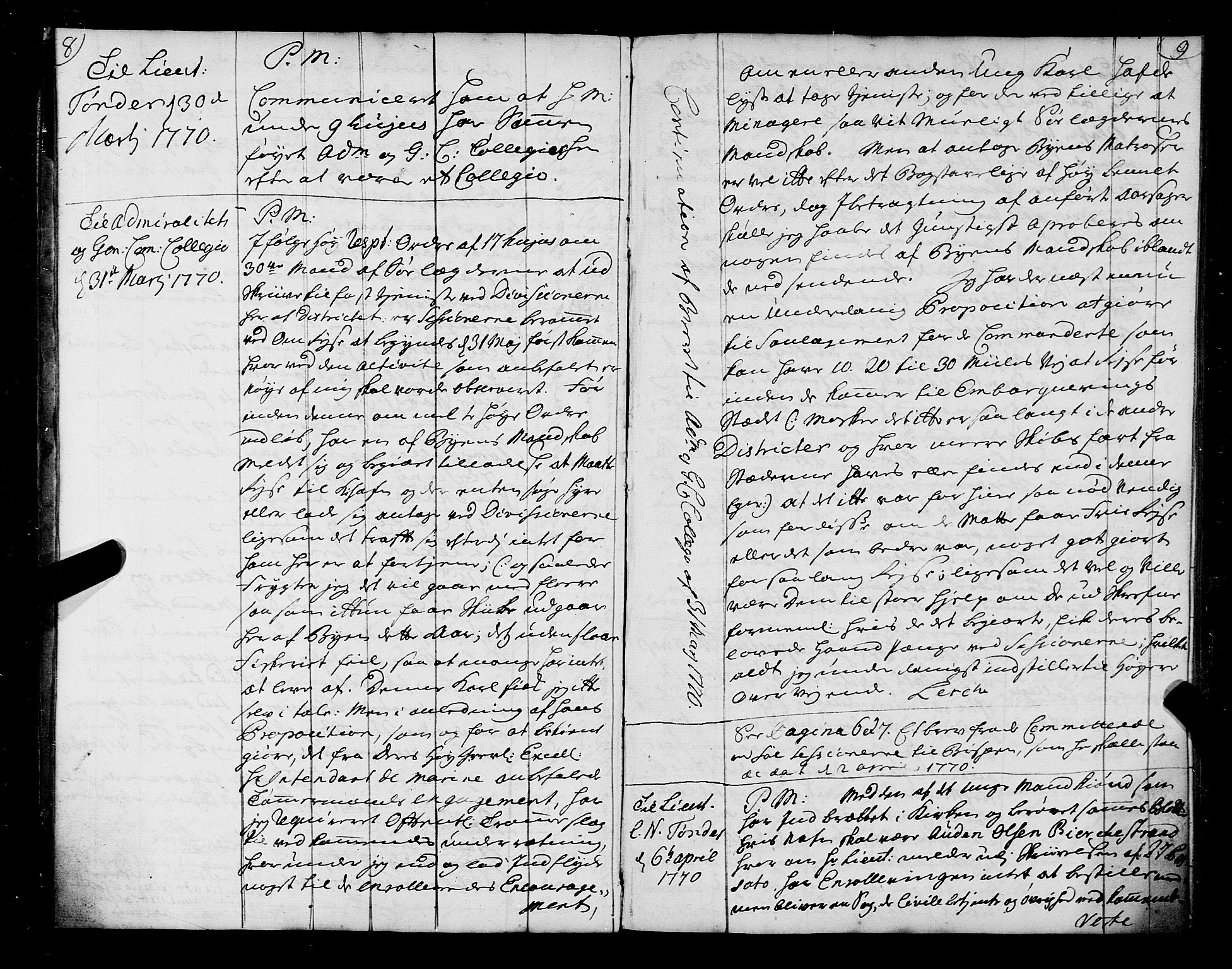 Sjøinnrulleringen - Trondhjemske distrikt, AV/SAT-A-5121/01/L0003/0002: -- / Hovedrulle over sjøfolk i Trondhjems by, 1725, p. 8-9
