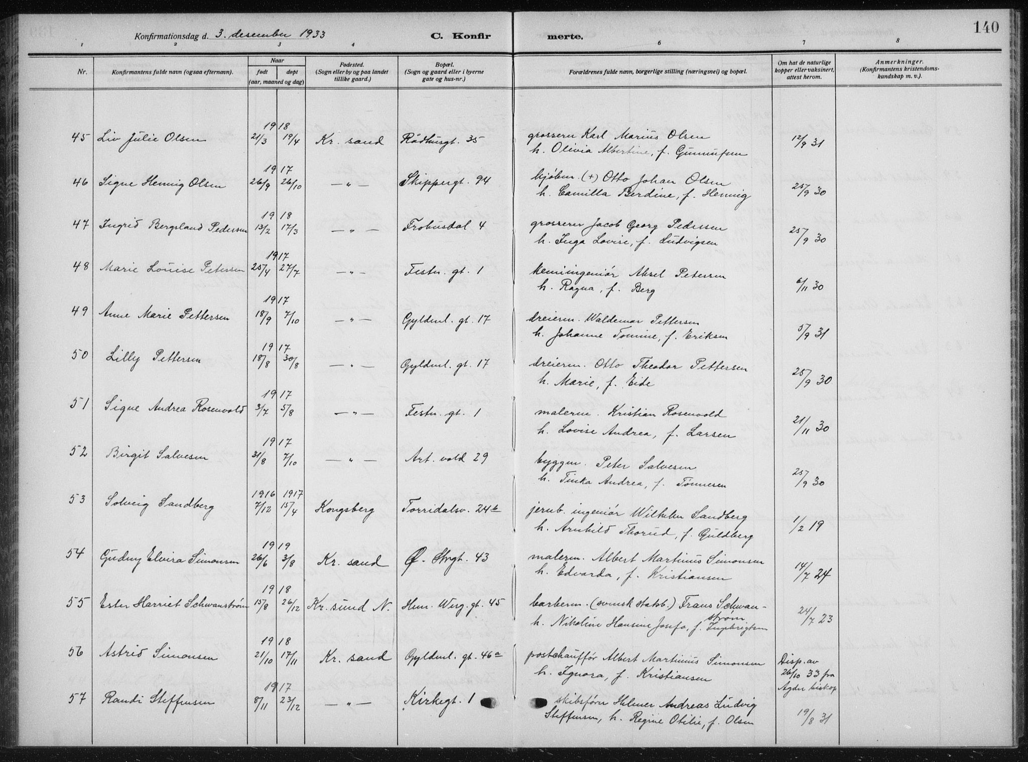 Kristiansand domprosti, AV/SAK-1112-0006/F/Fb/L0025: Parish register (copy) no. B 25, 1924-1934, p. 140