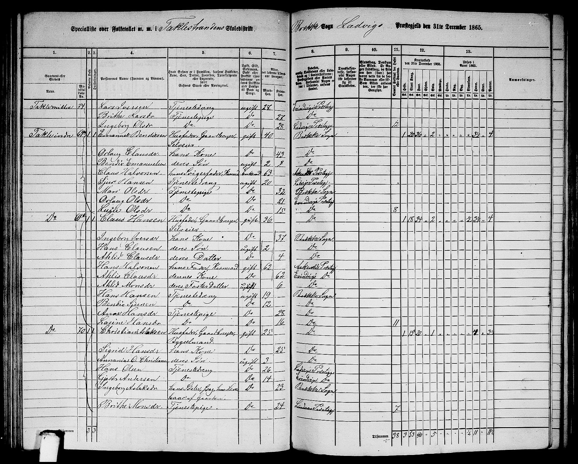 RA, 1865 census for Lavik, 1865, p. 115