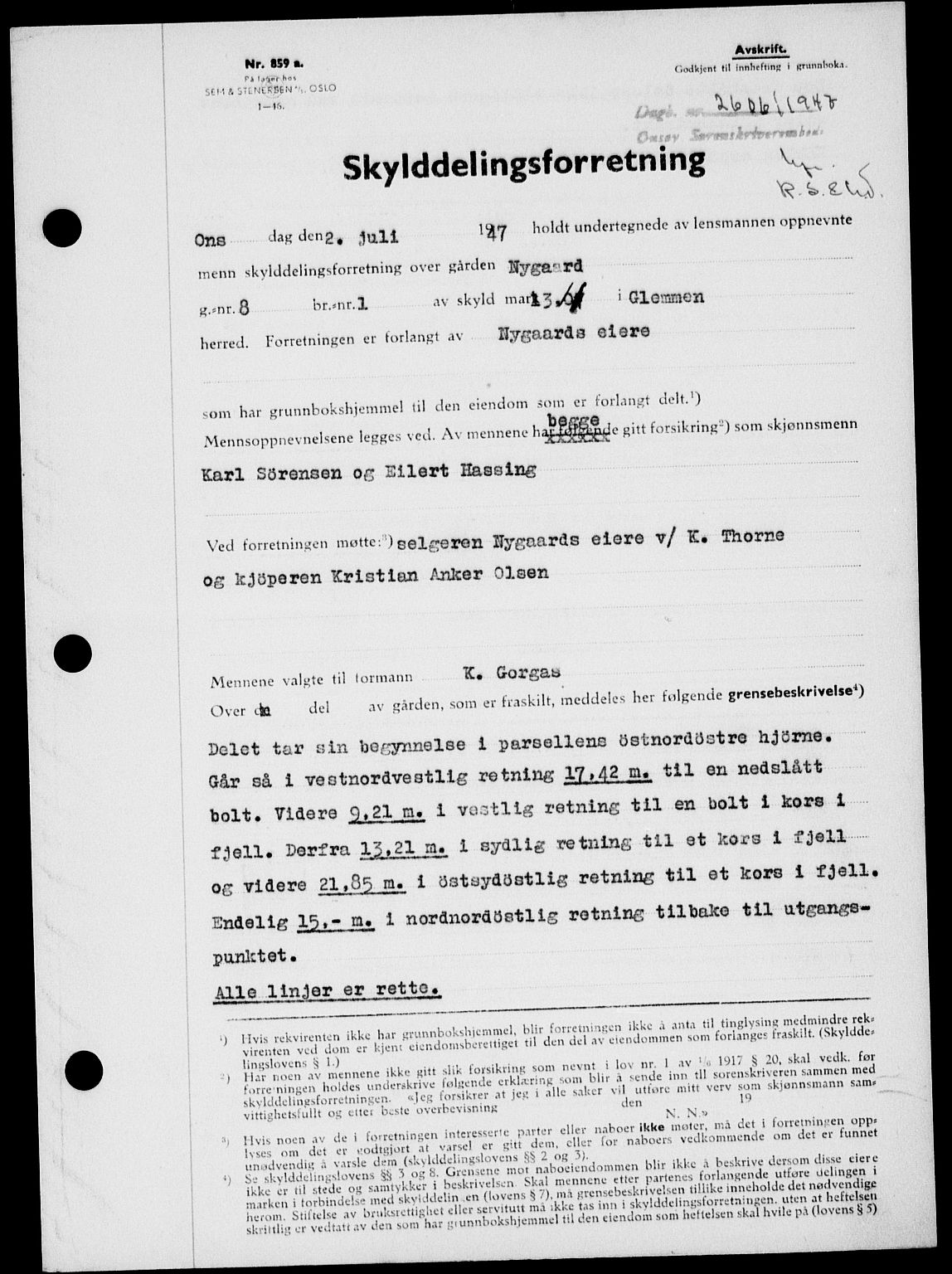 Onsøy sorenskriveri, SAO/A-10474/G/Ga/Gab/L0021: Mortgage book no. II A-21, 1947-1947, Diary no: : 2606/1947