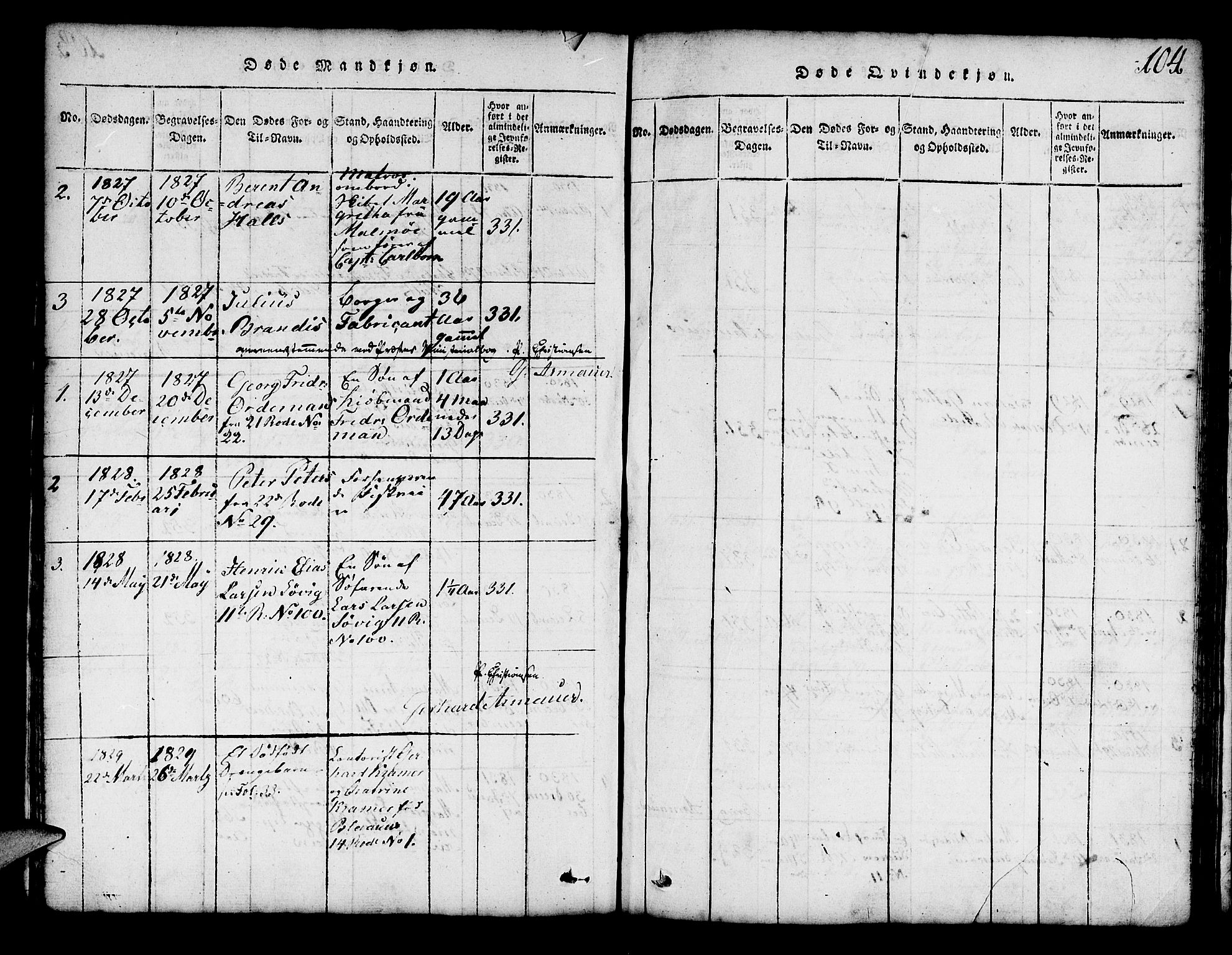 Mariakirken Sokneprestembete, SAB/A-76901/H/Hab/L0001: Parish register (copy) no. A 1, 1815-1846, p. 104