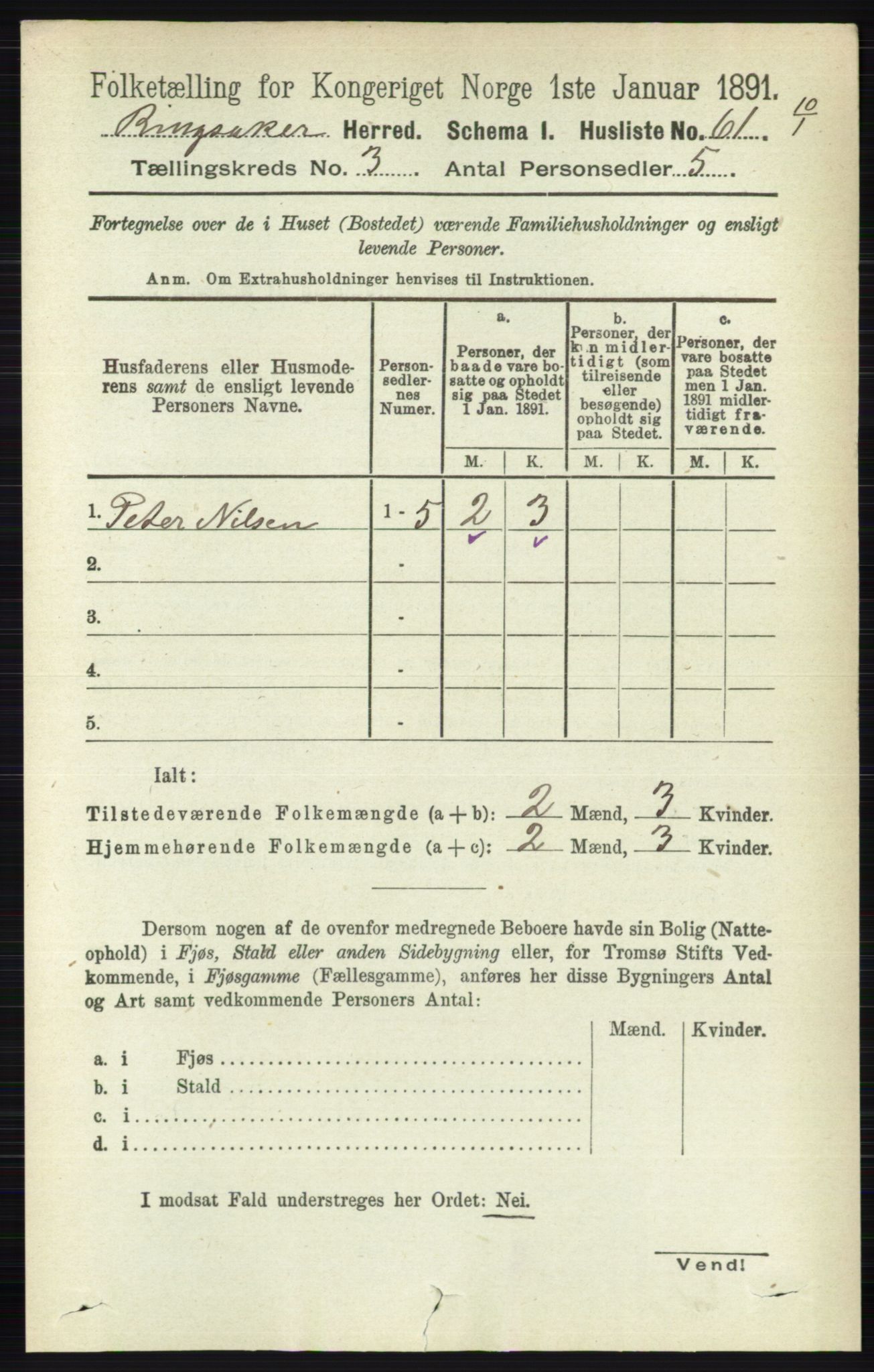 RA, 1891 census for 0412 Ringsaker, 1891, p. 1222