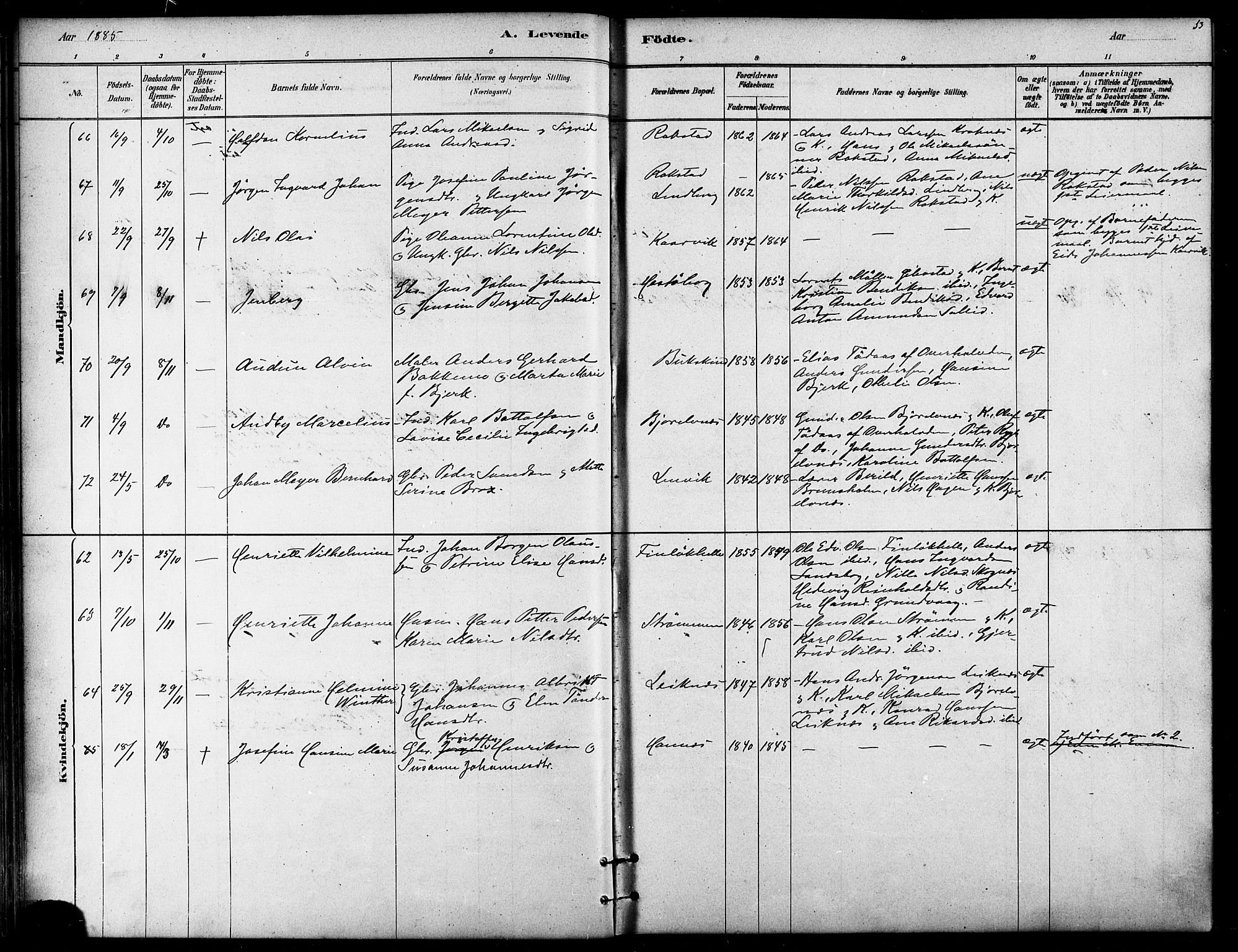 Lenvik sokneprestembete, SATØ/S-1310/H/Ha/Haa/L0011kirke: Parish register (official) no. 11, 1880-1889, p. 53