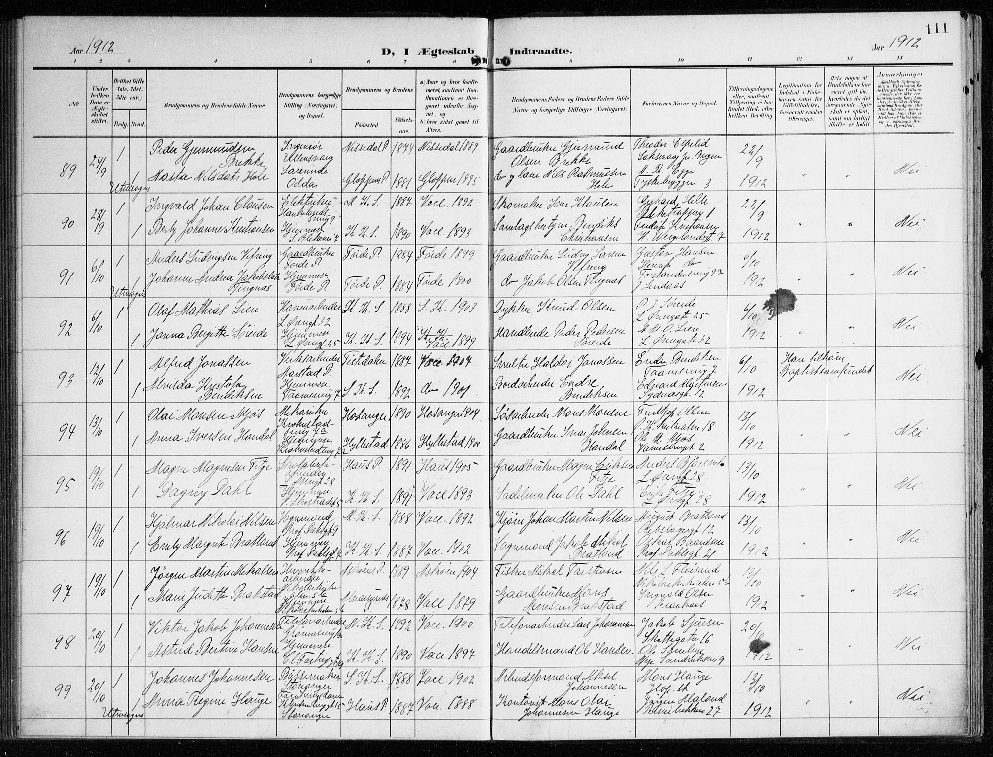 Korskirken sokneprestembete, SAB/A-76101/H/Haa/L0038: Parish register (official) no. D 5, 1904-1919, p. 111