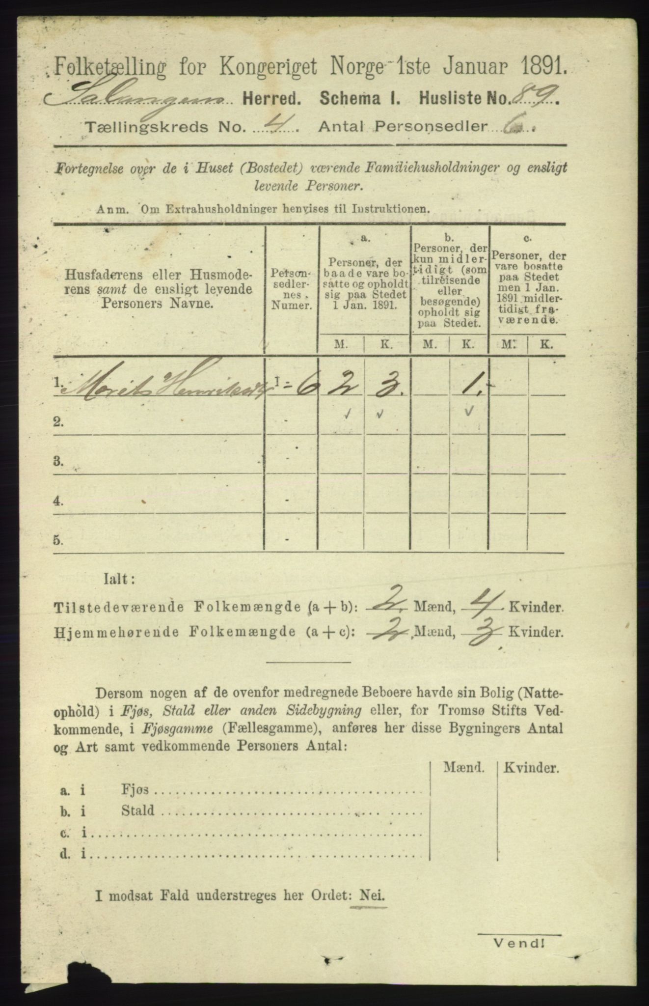 RA, 1891 census for 1921 Salangen, 1891, p. 1826